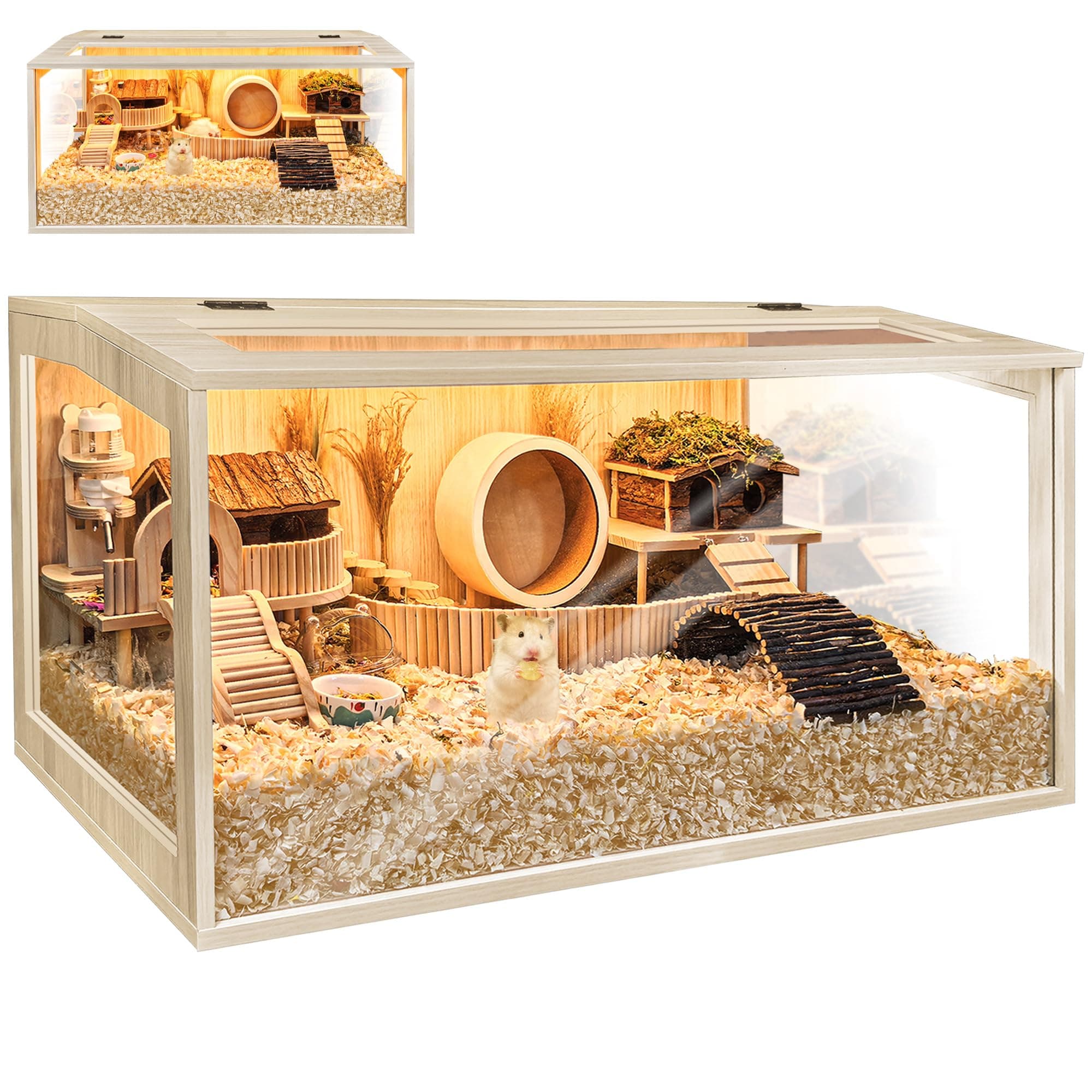 Prolee Hamster Cage Wooden 32 Inch Mice and Rat Habitat Openable Top with Acrylic Sheets Solid Built, Large