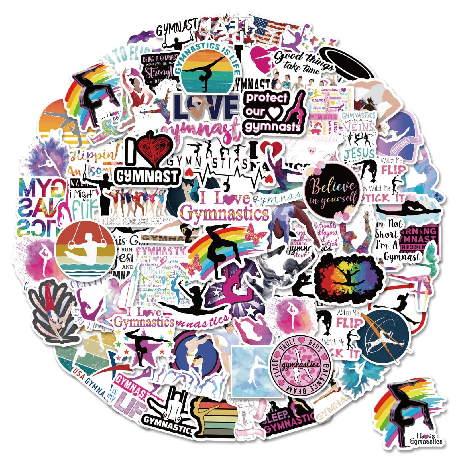 Gymnastics Stickers 100PCS Gymnastics Gifts,Gymnastics Gifts for Girls,Gymnastics Stickers for Water Bottles,Gymnastics Room Decor,Gymnastic Wall Decal