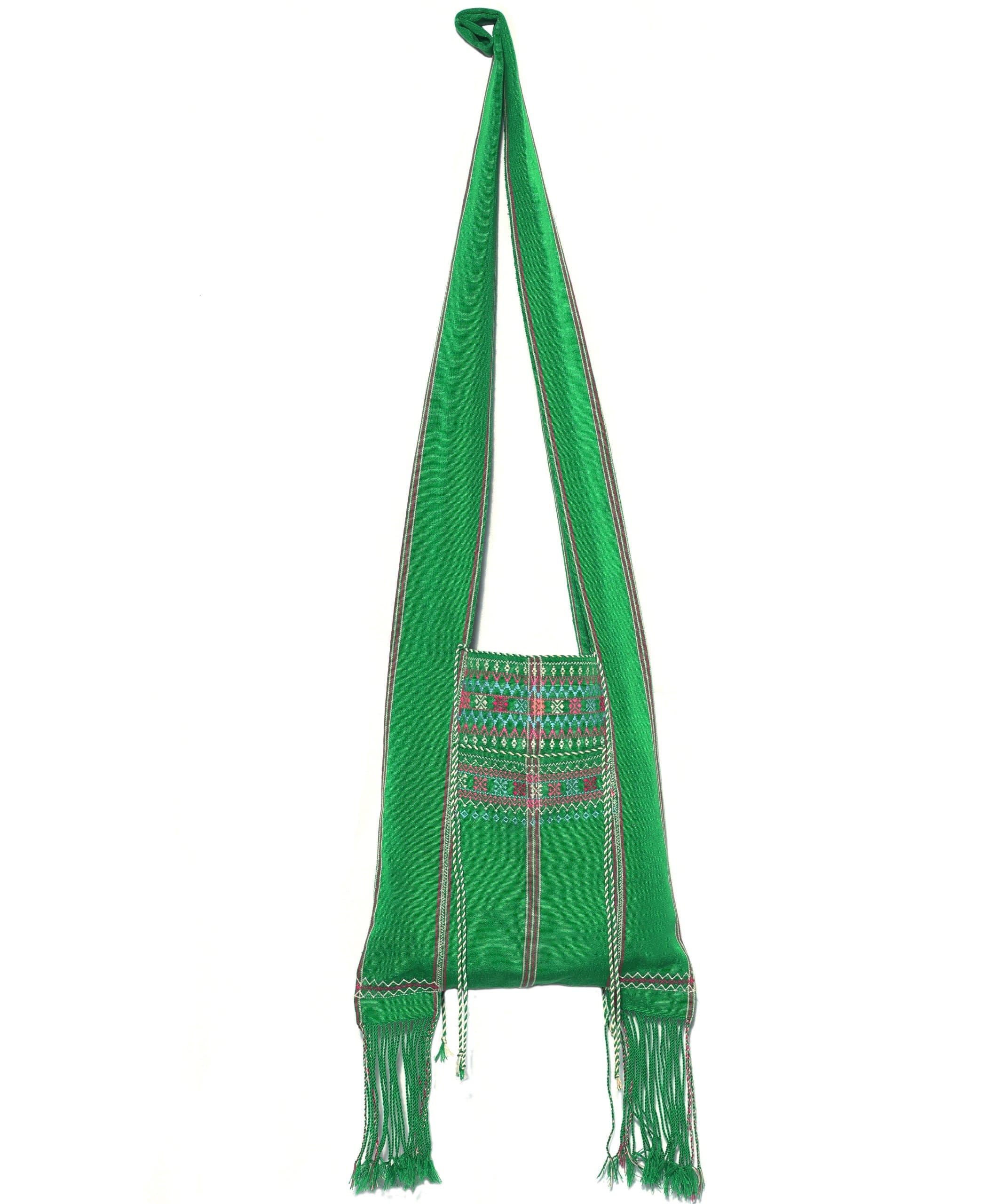 Rare Unique Asian Thai Tribe Karen Pgakayao Shoulder Crossbody Bag Green Color Handicraft 100% Original Art Vintage Design by RO NARIN from Thailand