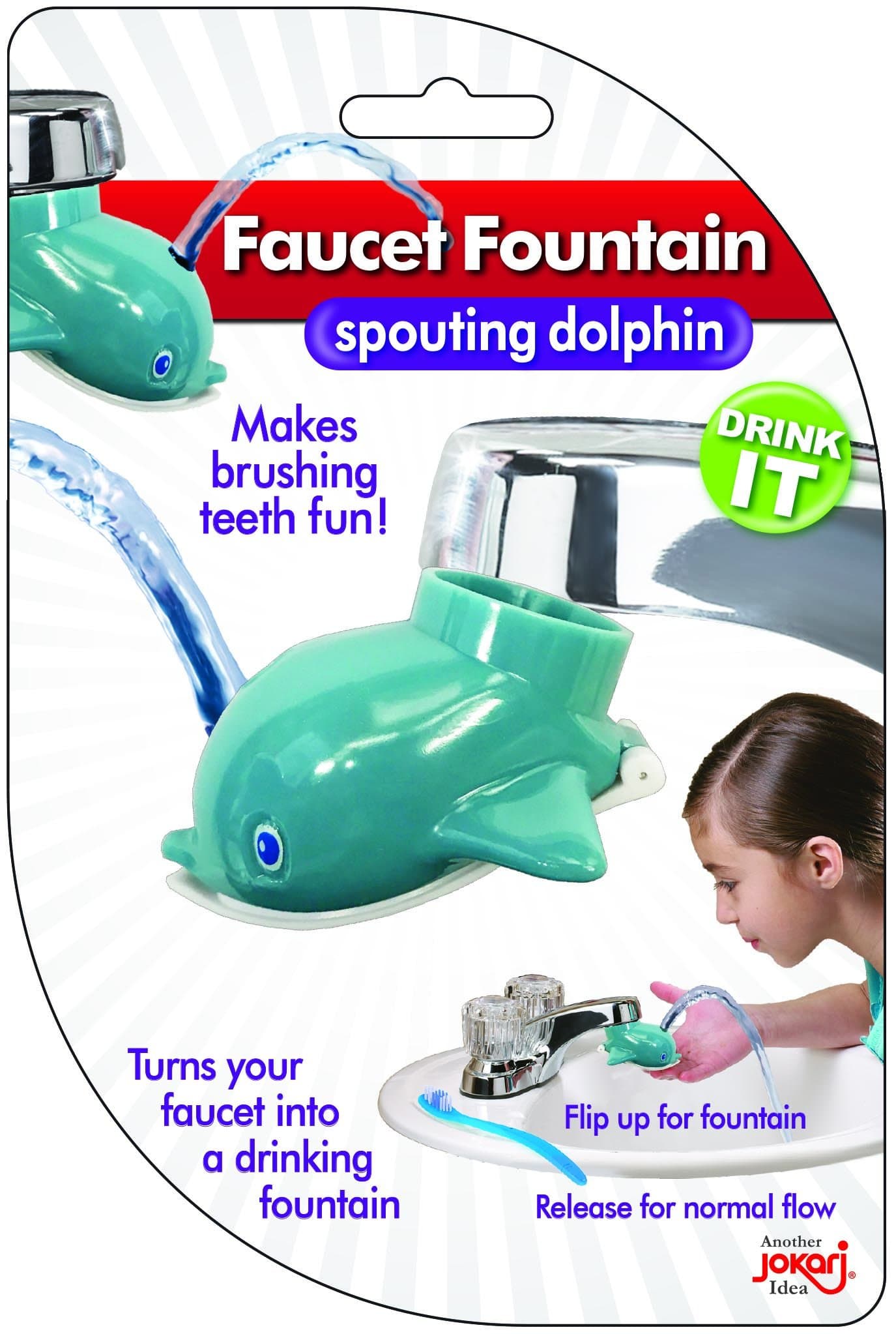 Faucet Drinking Fountain, Best Kids Water Dispenser, Makes Toothbrush Time Fun for All Ages, One Step Installation Takes Seconds, Saves Mess & Water - Dolphin (2 Pack)