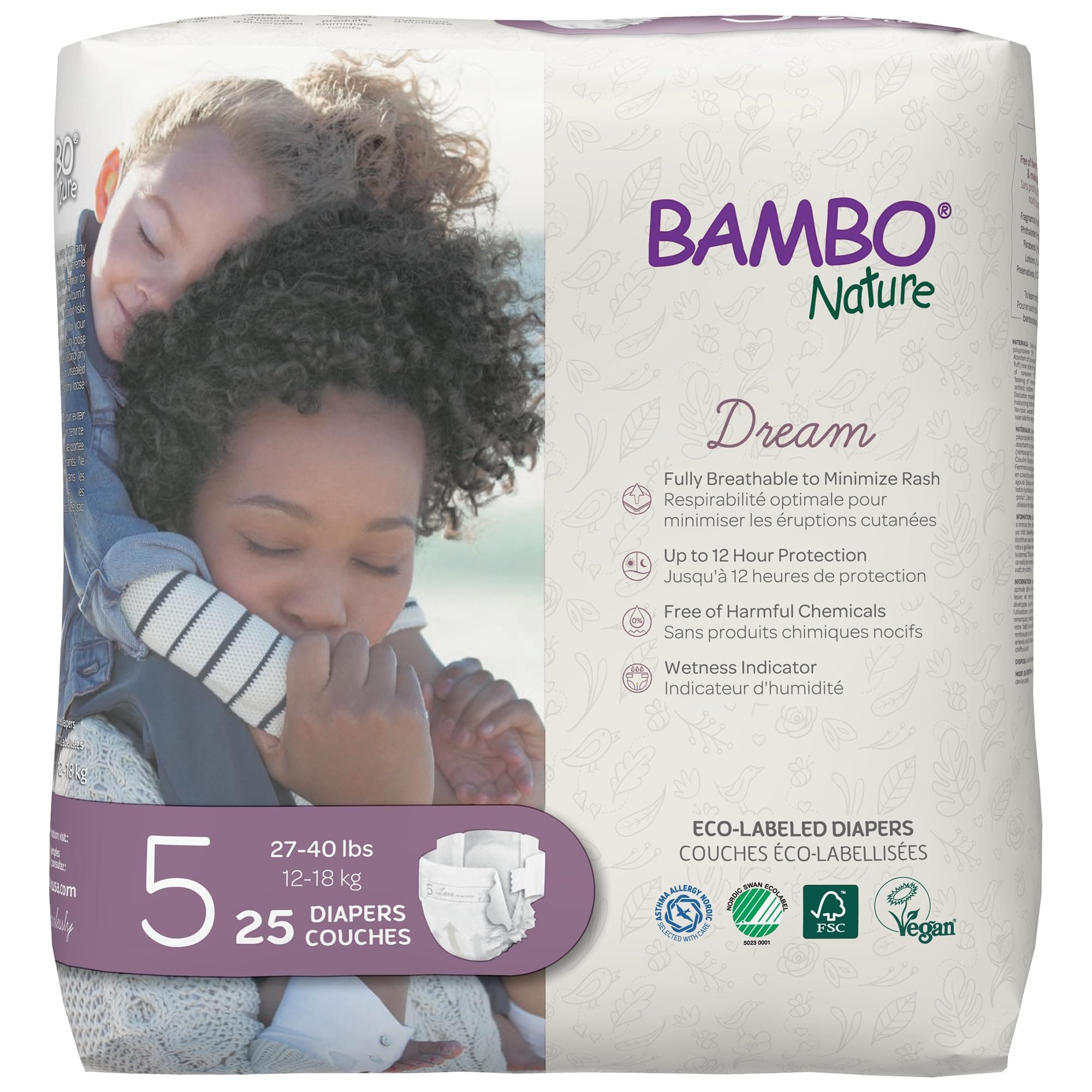 Bambo Nature Premium Eco-Friendly Baby Diapers (SIZES 1 TO 6 AVAILABLE), Size 5, 25 Count