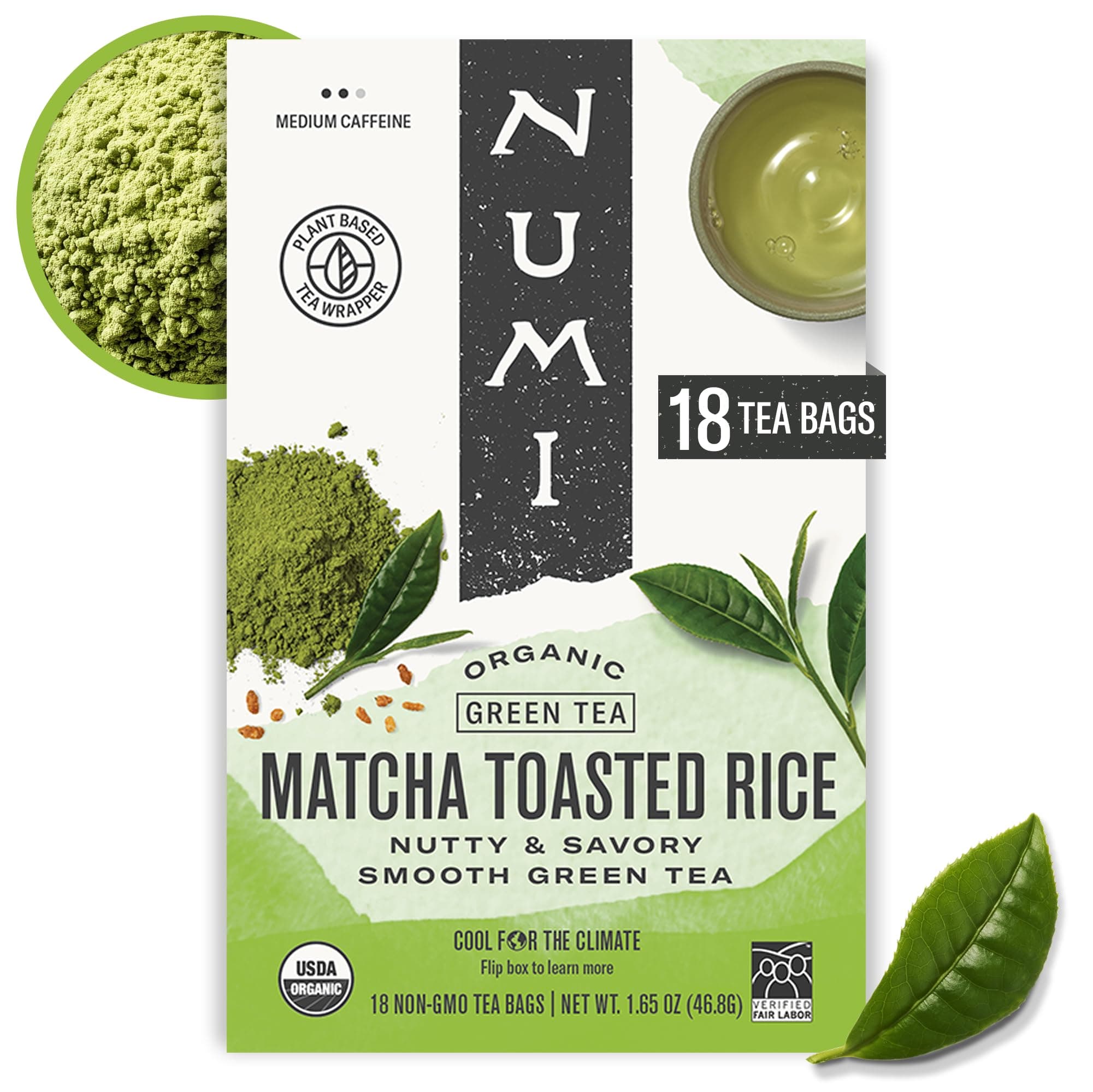 Numi Organic Tea Matcha Toasted Rice Sencha, 18 Bags, Organic Green Tea in Non-GMO Biodegradable Tea Bags, Premium Bagged Organic Green Tea, Organic Sencha with Toasted Rice (Packaging May Vary)