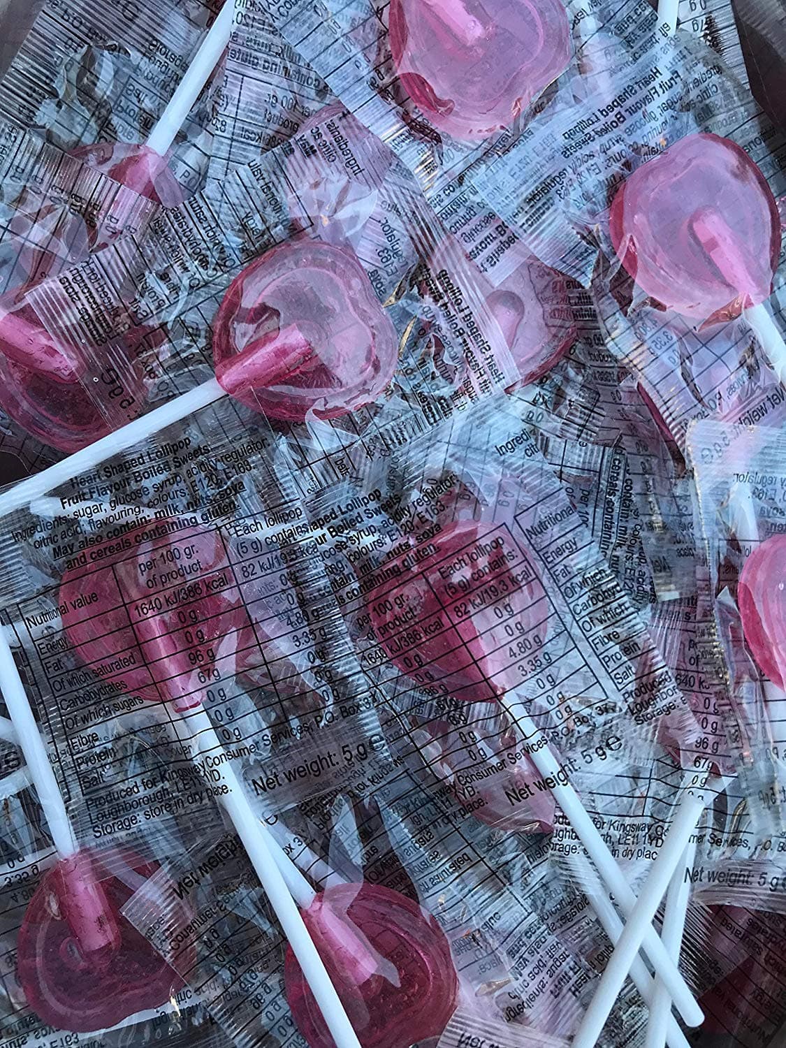 100 x Pink Love Hearts Lollipops - Strawberry Flavoured Sweet Candy Lollies, Ideal for Snack Cupboard, Weddings, Valentines, Party Bag fillers.
