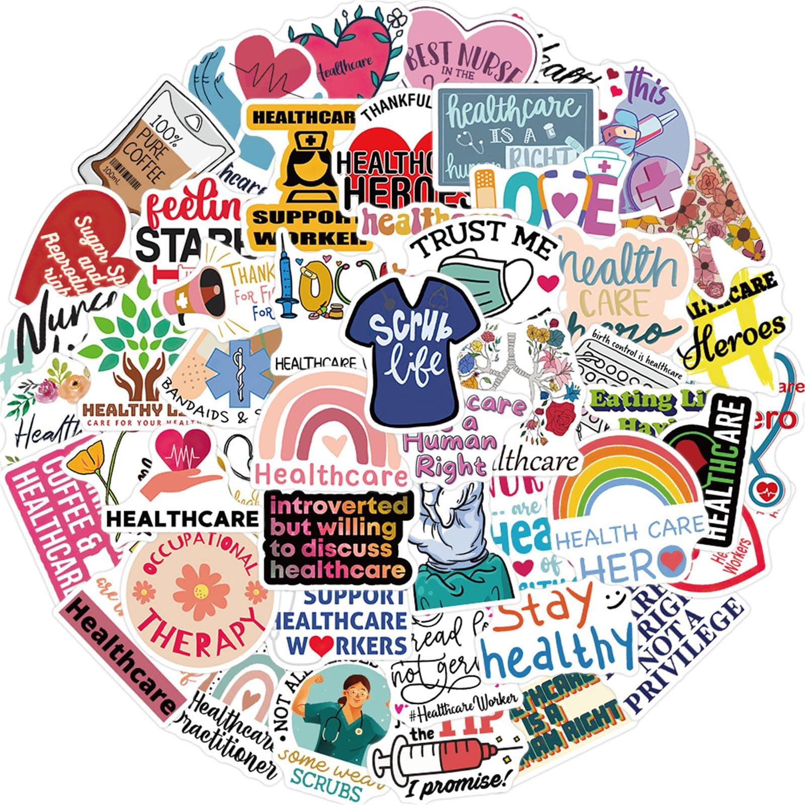 52 Piece Doctor Nurse Stickers - Medical Science Equipment, Human Body Anatomy, Waterproof PVC, Kind Graffiti Decals for Water Bottles, Laptops, Phones, Skateboards