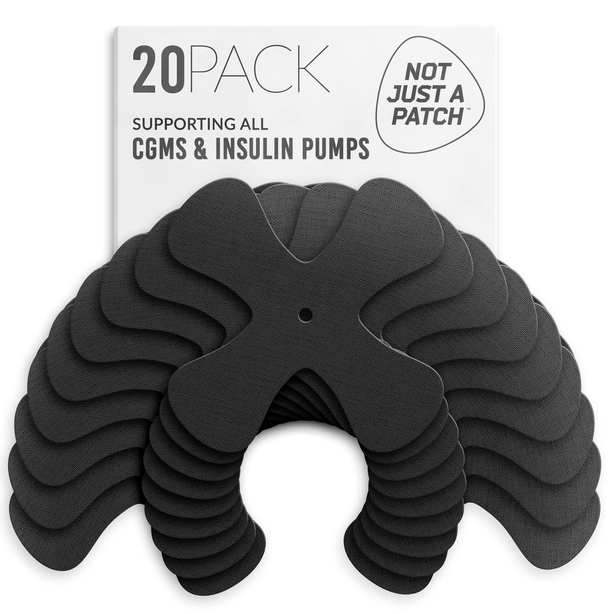 X-Patch CGM Sensor Patches (20 Pack) - Water Resistant Omnipod 5 Adhesive Patches - Durable for Active Lifestyle for 10-14 Days - Compatible with Dexcom G6, Libre 2 in Black