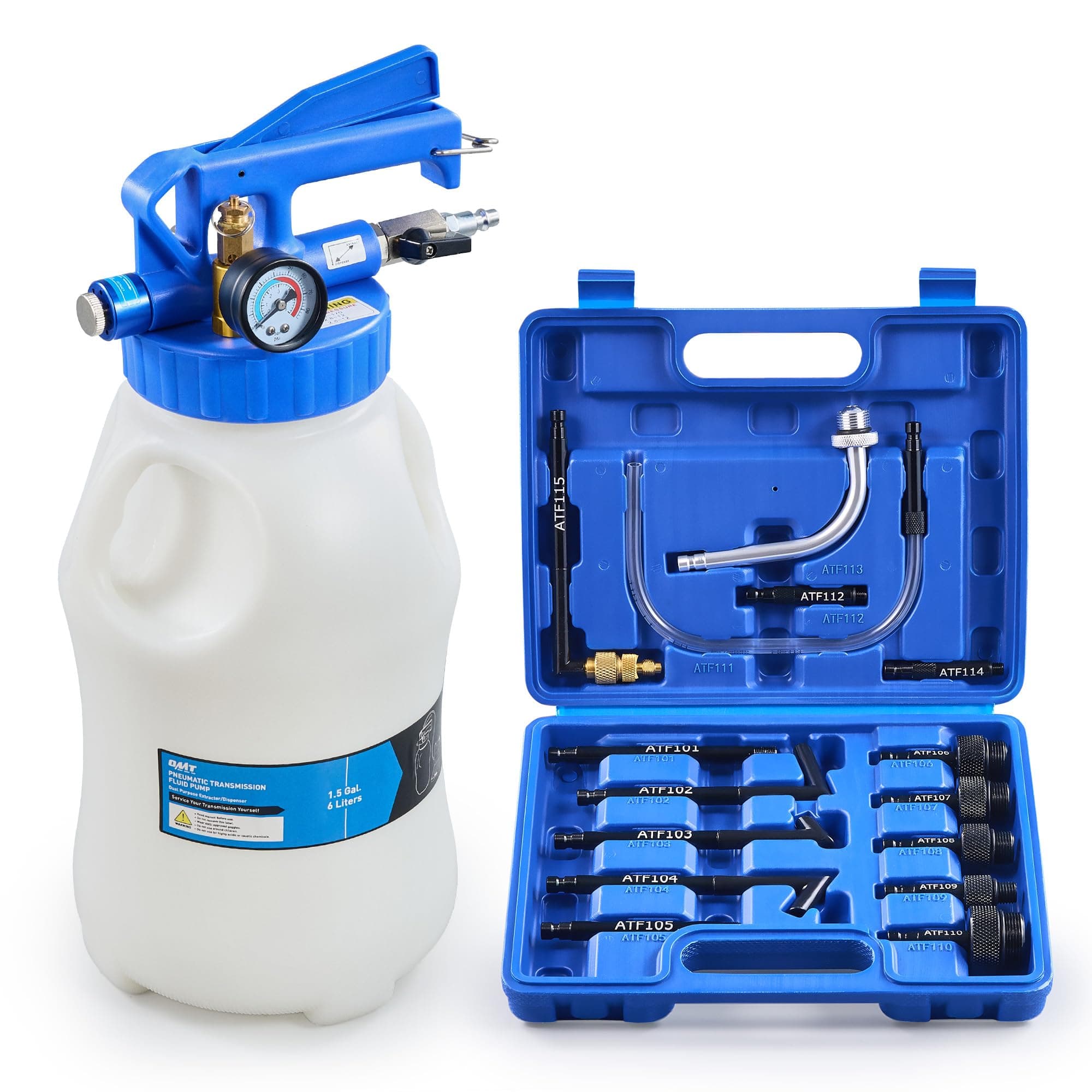 Oil Extractor Pump and Dispenser Tool Kit, 6L Pneumatic Transmission Fluid Bleeder Set, 1.6 gal 2 Way Vacuum Fluid Evacuator and Filler Oil Change Kit 15 ATF Refill Adapters 3 Hoses