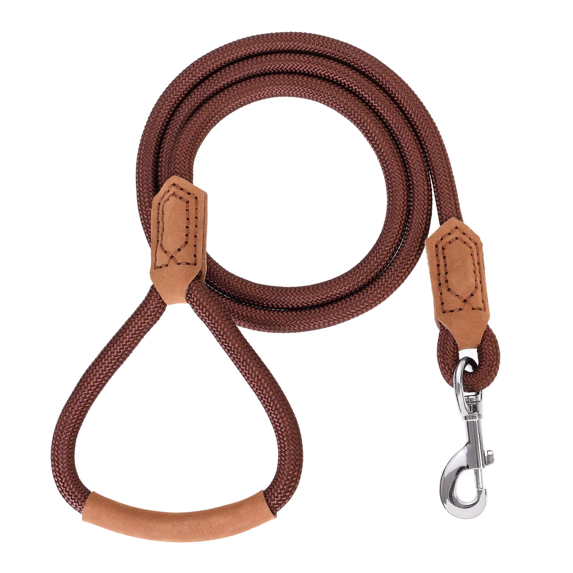 Mile High Life | Premium Leather Dog Leash | Strong Rope Leash | Leather Handle | Zinc Alloy Strong Clasp | Small Medium Large Dogs | 4/5/6 Feet(Dark Brown, 72 Inch (Pack of 1))