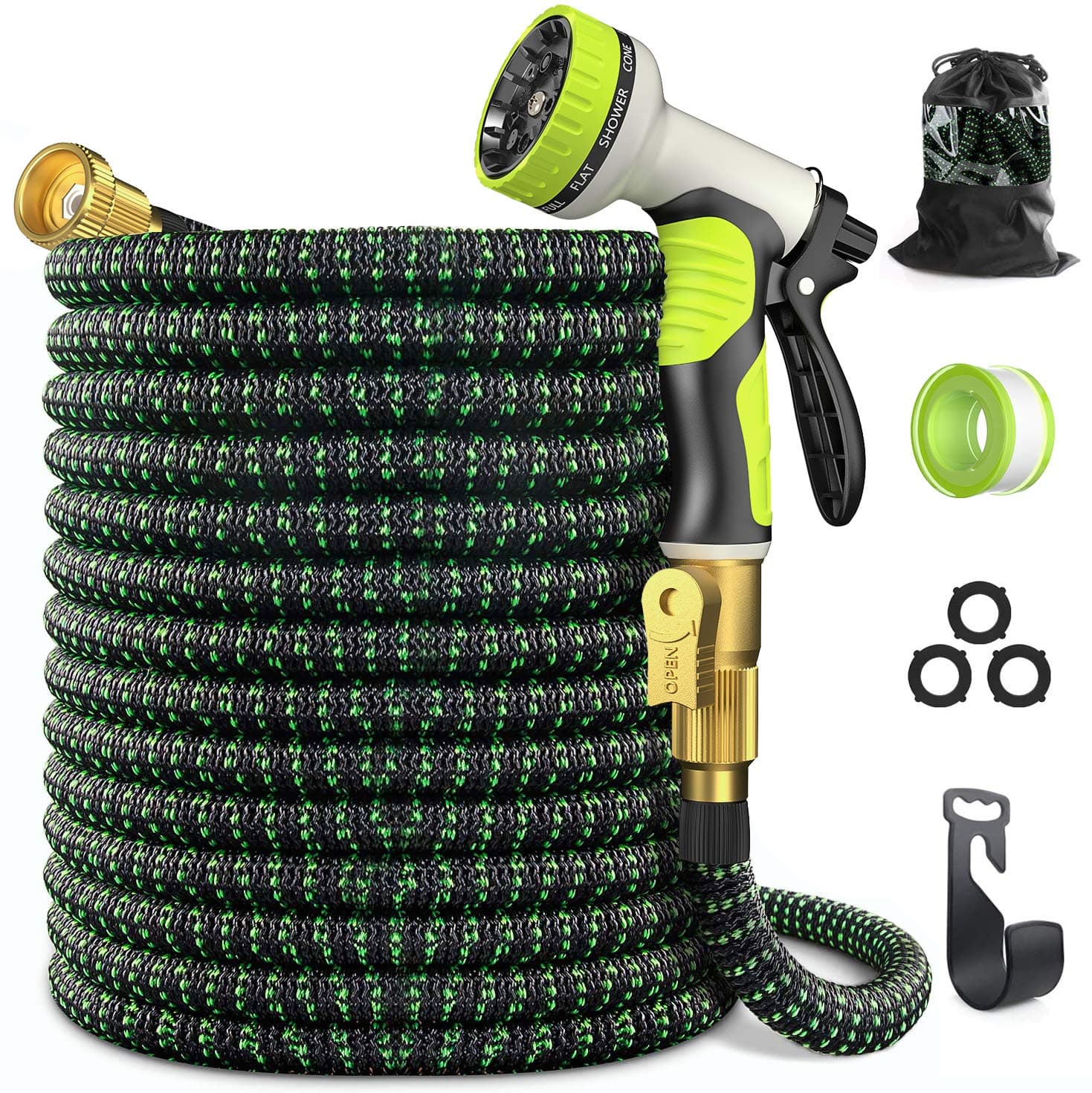 Expandable Garden Hose 100 ft - GarHose Retractable Water Hose with 10 Function Spray Nozzle, 3/4" Solid Brass On-off Valve and Durable 5 Layer Latex Core, Easy Storage Kink-Proof Flexible Hose
