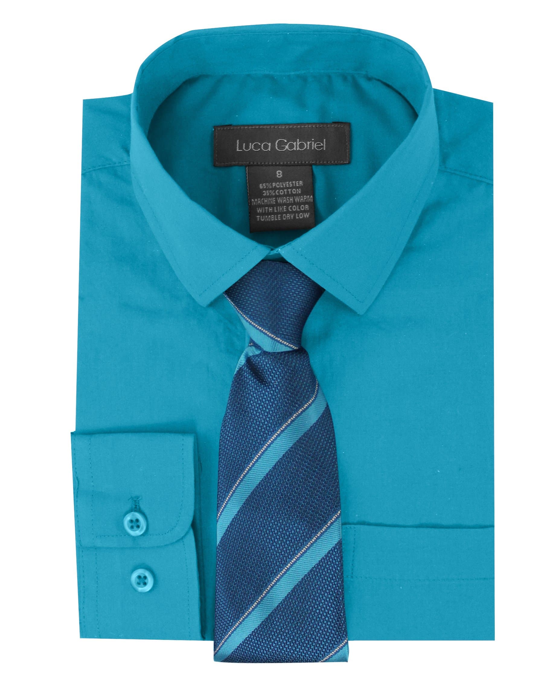 Toddler Boy's Long Sleeve Formal Button Down Dress Shirt & Tie Set