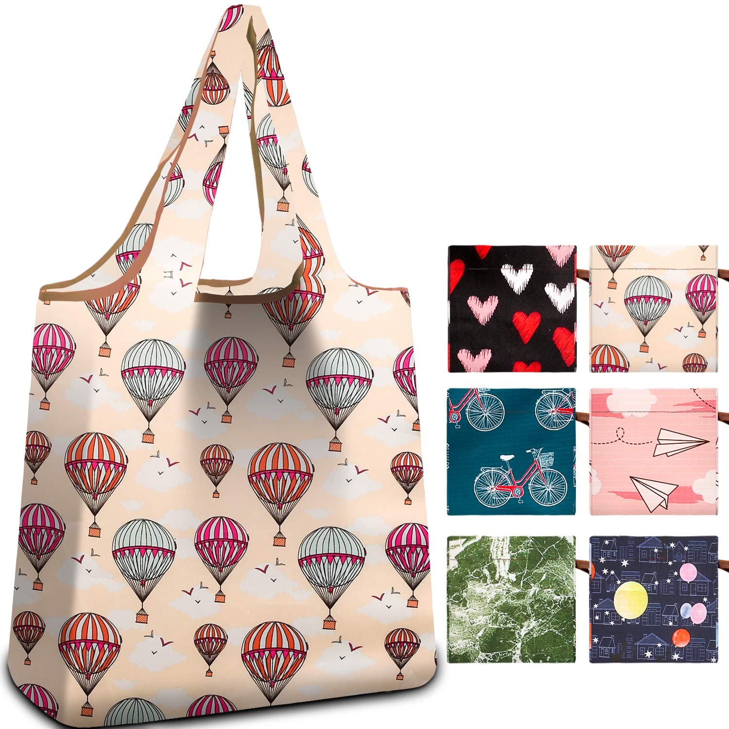 Reger Reusable Shopping Grocery Bags Light Weight Machine Washable Foldable into Attached Pouch 6 Pack for Shopping Trip,Groceries and Camping Travel