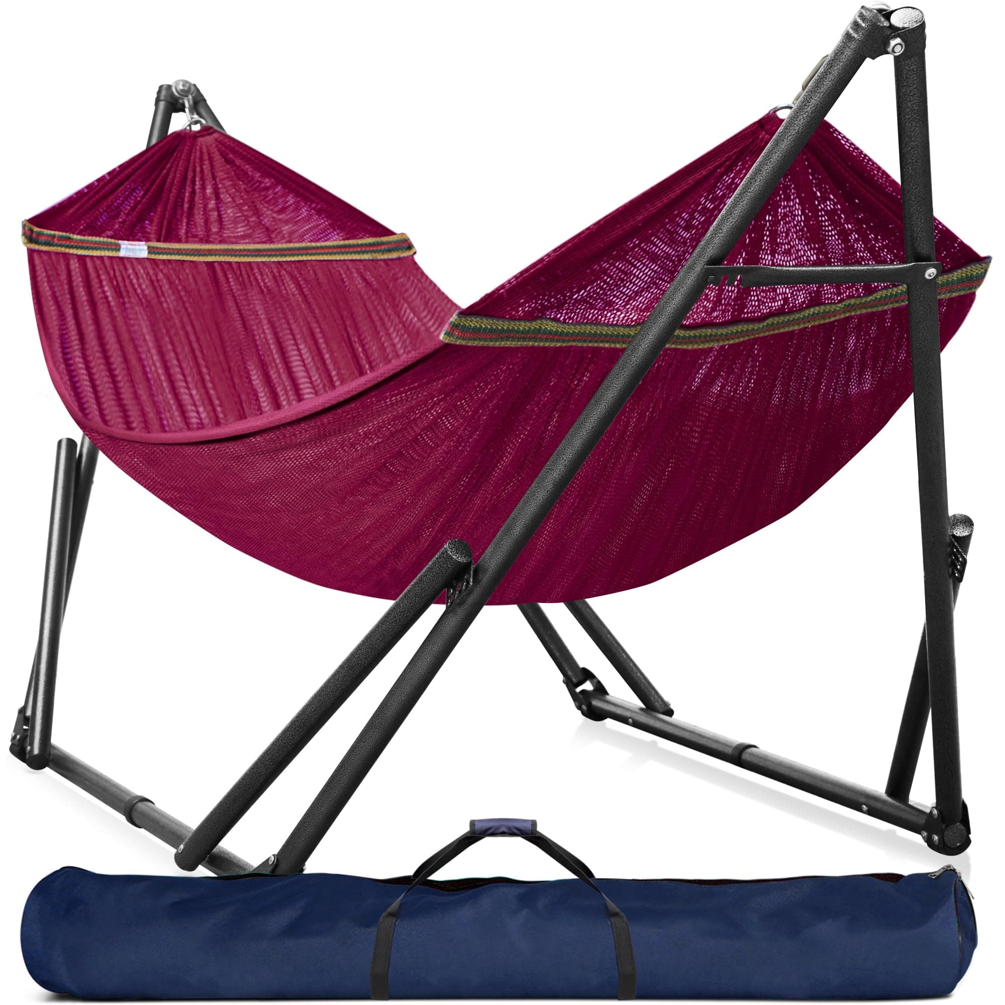 Tranquillo Double Hammock with Stand for 2 People/Foldable Hammock Stand 600 lb Portable Case - Home, Outdoor, Camping, Red