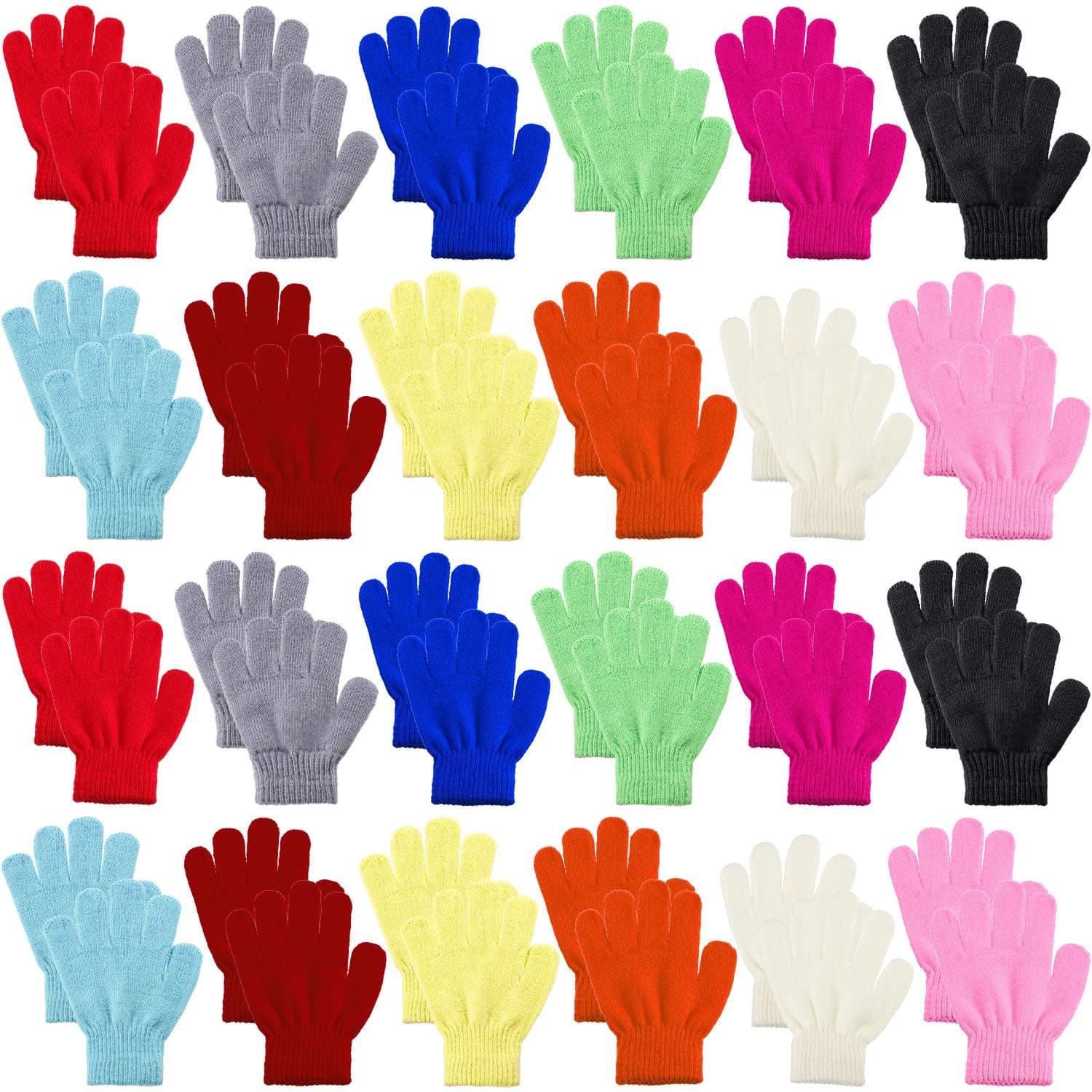SATINIOR 24 Pairs Winter Magic Knit Gloves Full Finger Knitted Gloves for Kids Boys Girls