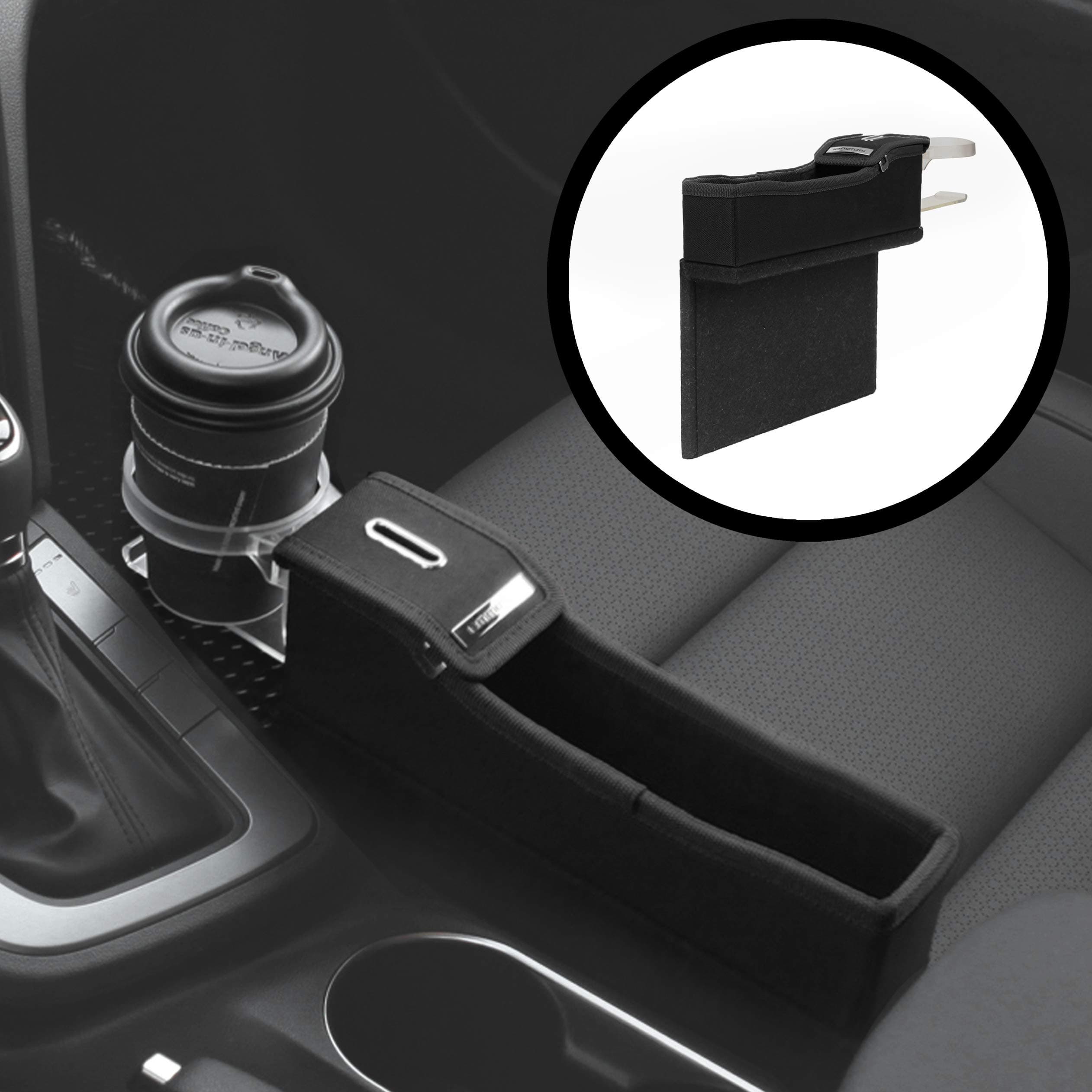 Coin Box Console Organizer - Black Side Pocket Seat Gap Filler With Cupholder (Black, Passenger, with Cupholder)