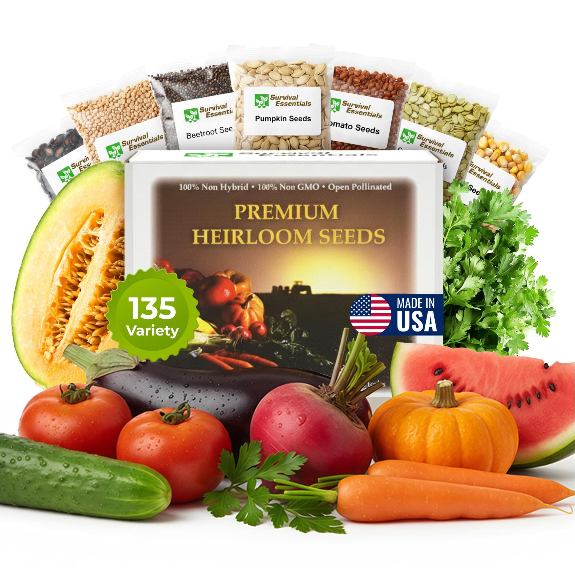 - Heirloom Seeds for Planting Vegetables and Fruits - Survival Essentials 135 Variety Seed Vault - Medicinal Herb Seeds - Grow Healthy Non-GMO Food