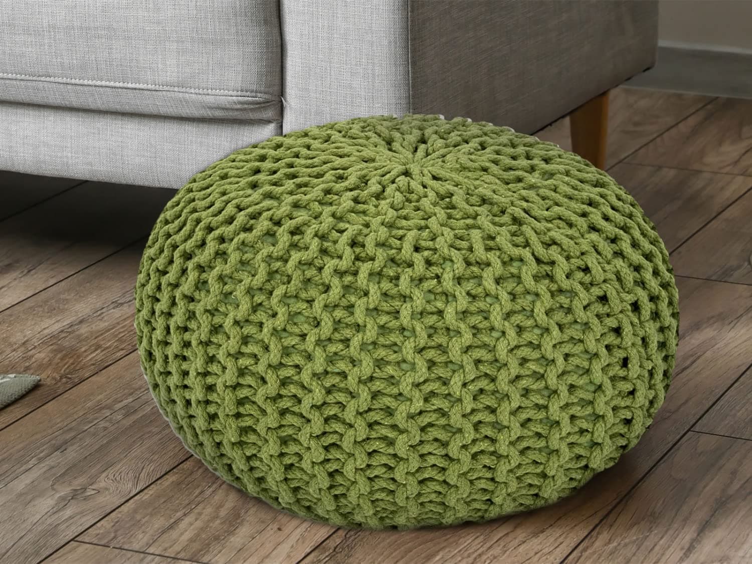 Casamia Knitted puffer seat neon green Puffer footrest Knitted Pouf Knitted Pouffe small seat footrest footstool diameter ca. 55cm / approx. 22 inch extra high height ca. 37cm / approx. 15 inch