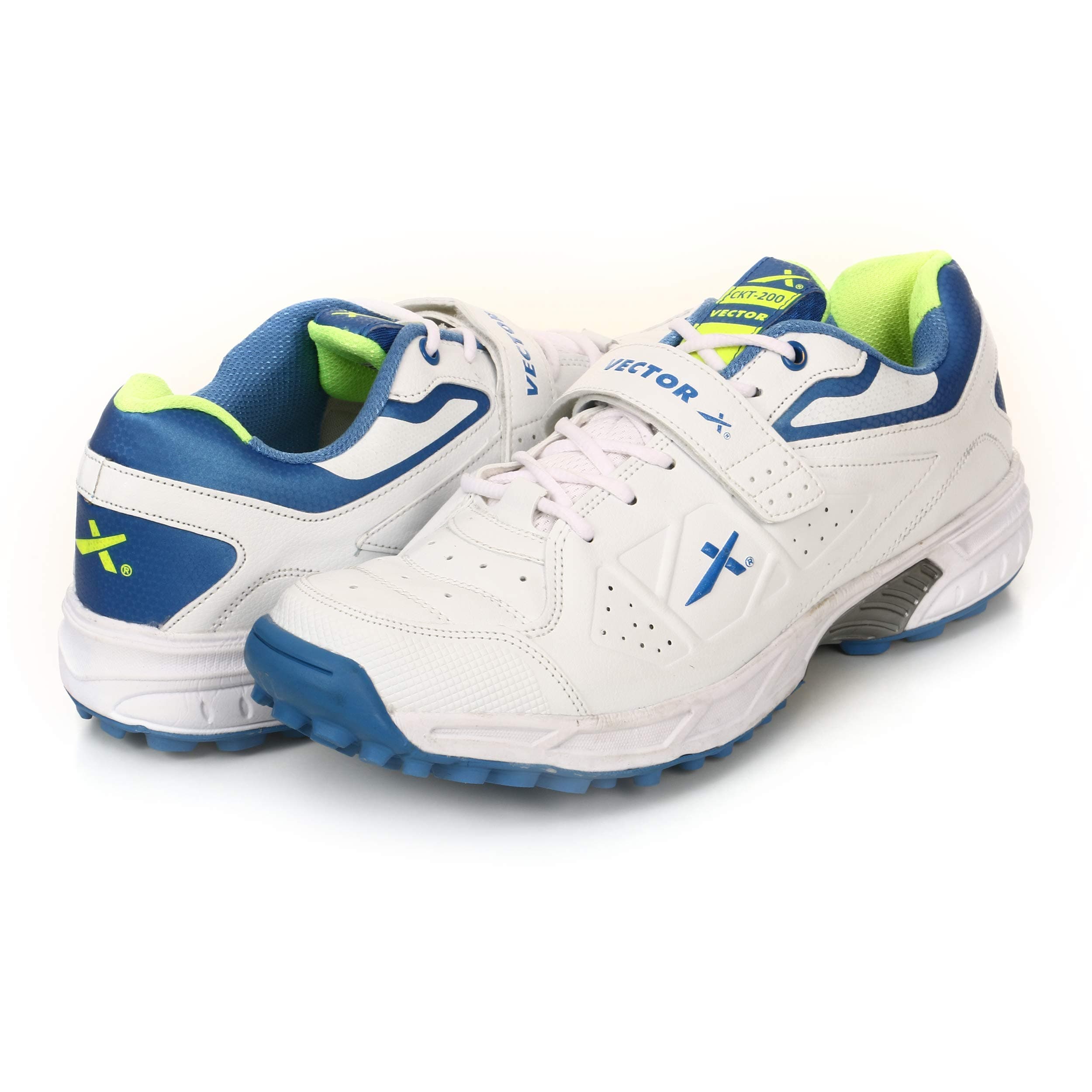 KD Vector Cricket Shoes Rubber Spike Atomic Pro Hockey Sports Studs Indoor Out Door Trek Shoes(White/Blue/Green,UK09)