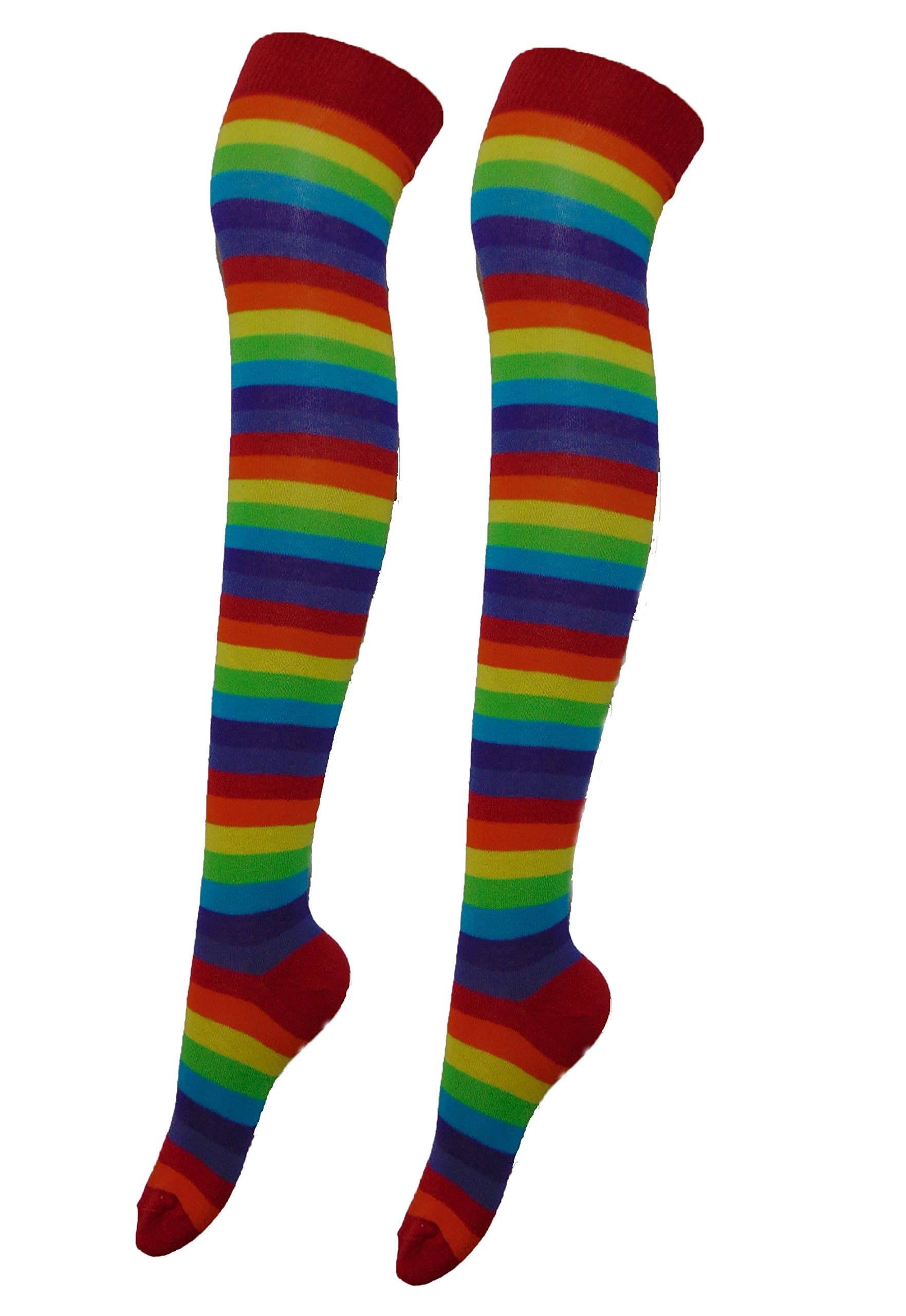 Girls Ladies Womens Rainbow Striped Long Over The Knee Socks Stripes Sizes 9-6.5