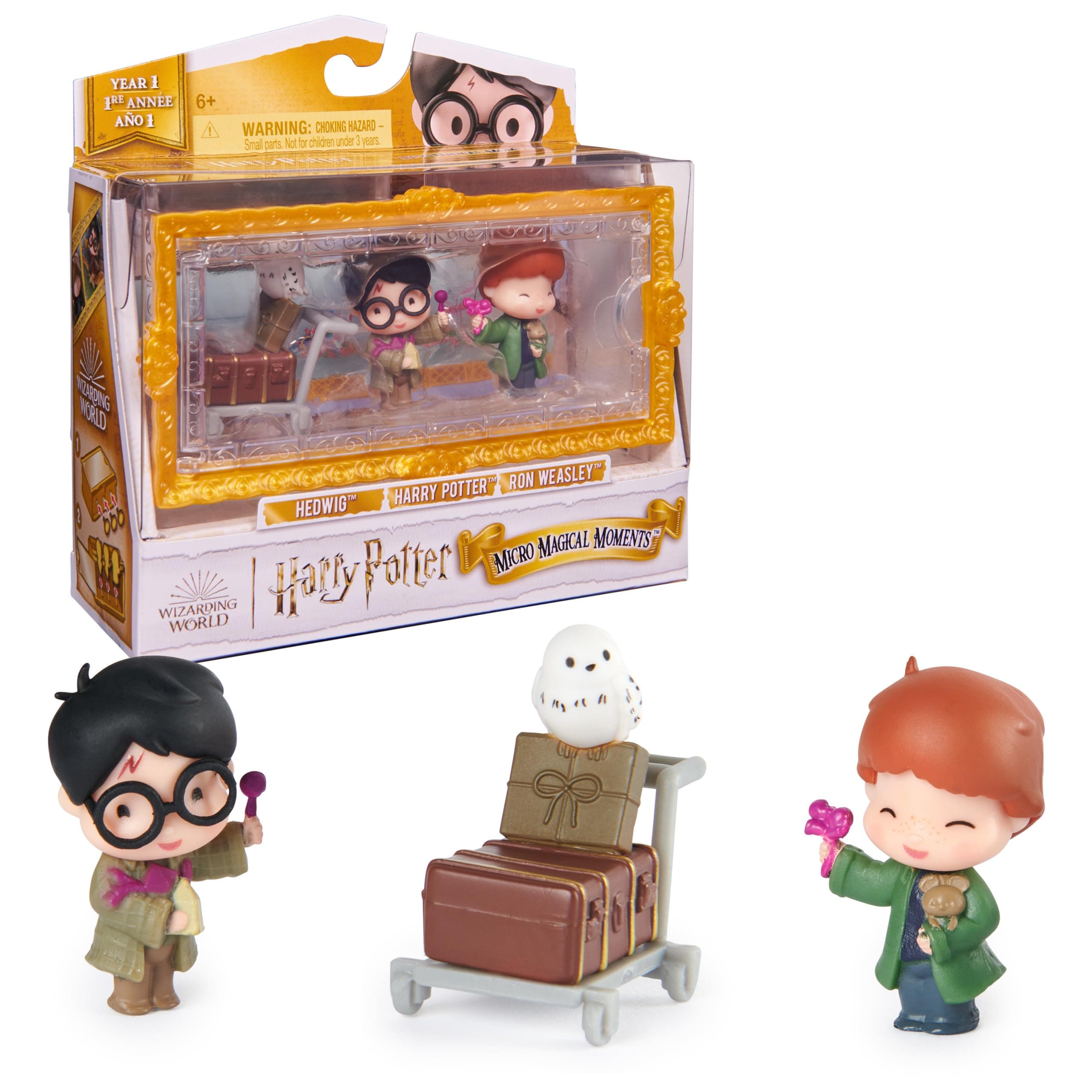 Wizarding World Harry Potter Micro Magical Moments Harry Ron Hedwig and Display Case Set for Kids Ages 6+