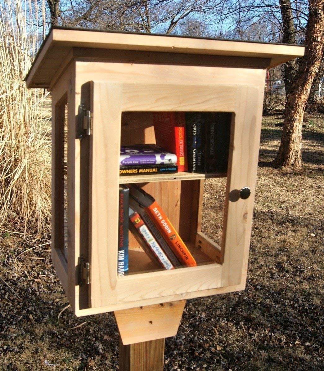 Tiny Library, with window walls. Handmade using Cedar