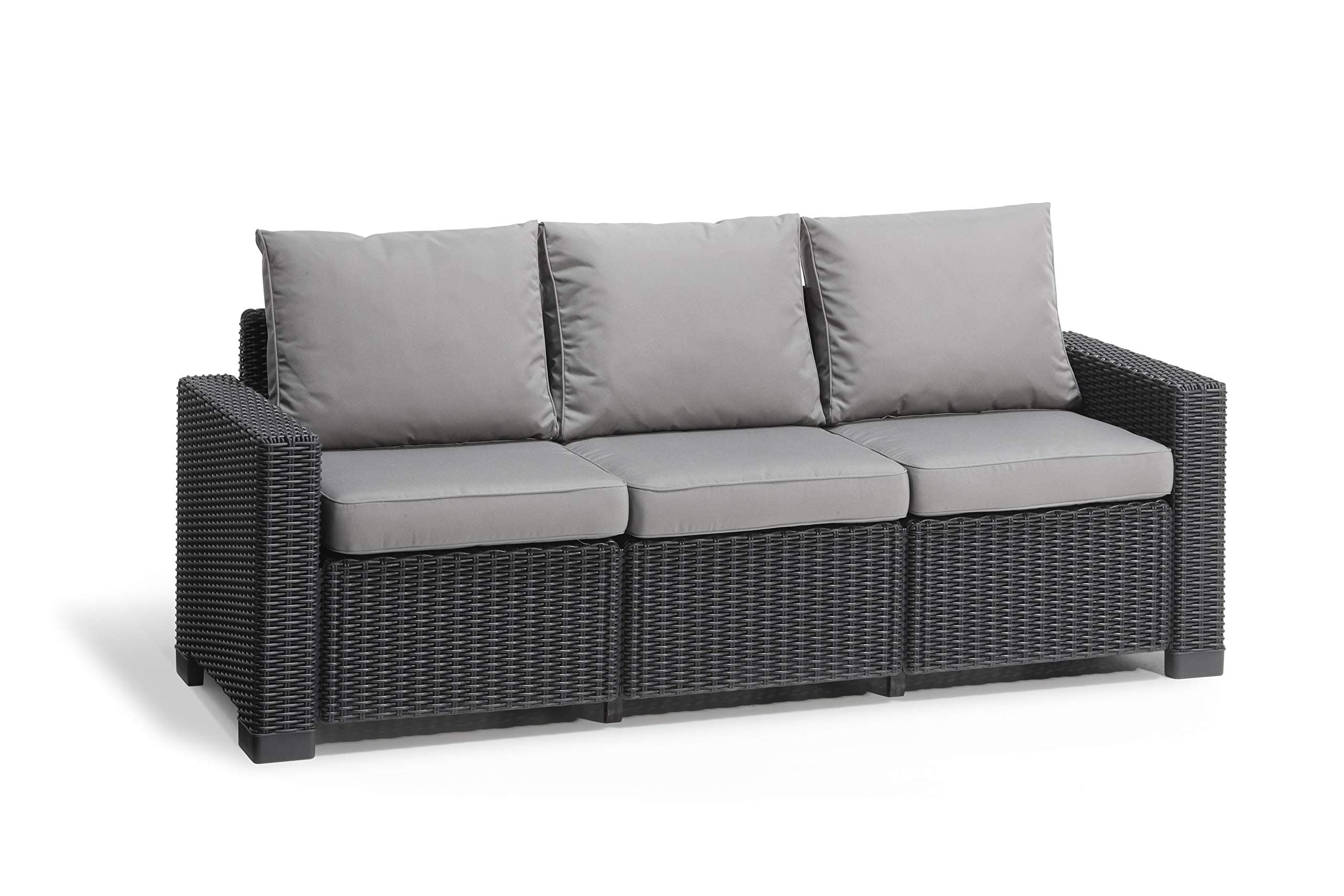 Allibert by Keter California 3 Seater Rattan Sofa Outdoor Garden Furniture- Graphite with Grey Cushions