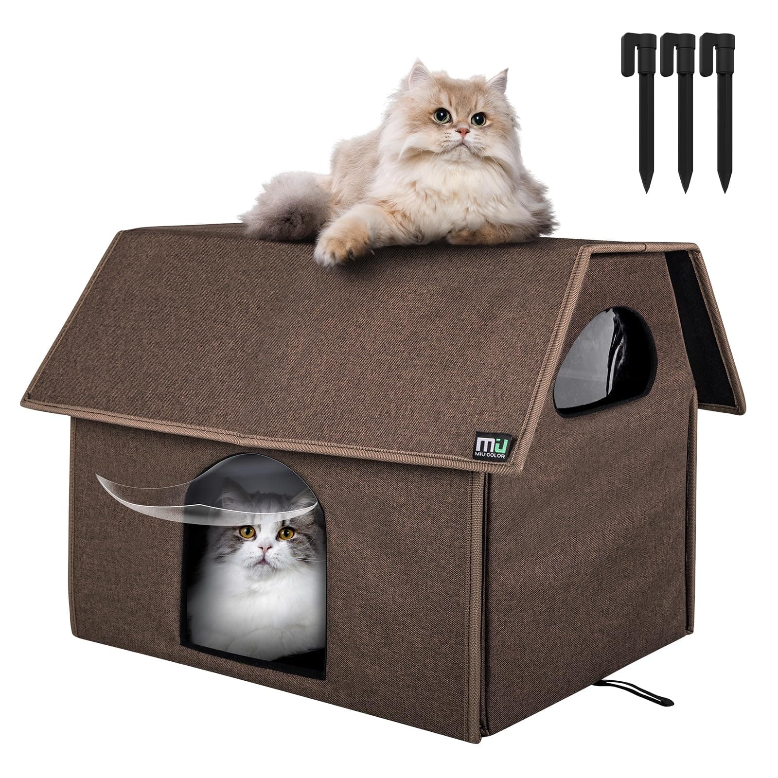 MIU Color Outdoor Cat House for Patio & Backyard, Extra Large Insulated Feral Cat Shelter with Removable Soft Mat, No Tools Assemble, Windproof Buckles & Ground Nails, 20.5"x17.5"x16.6"