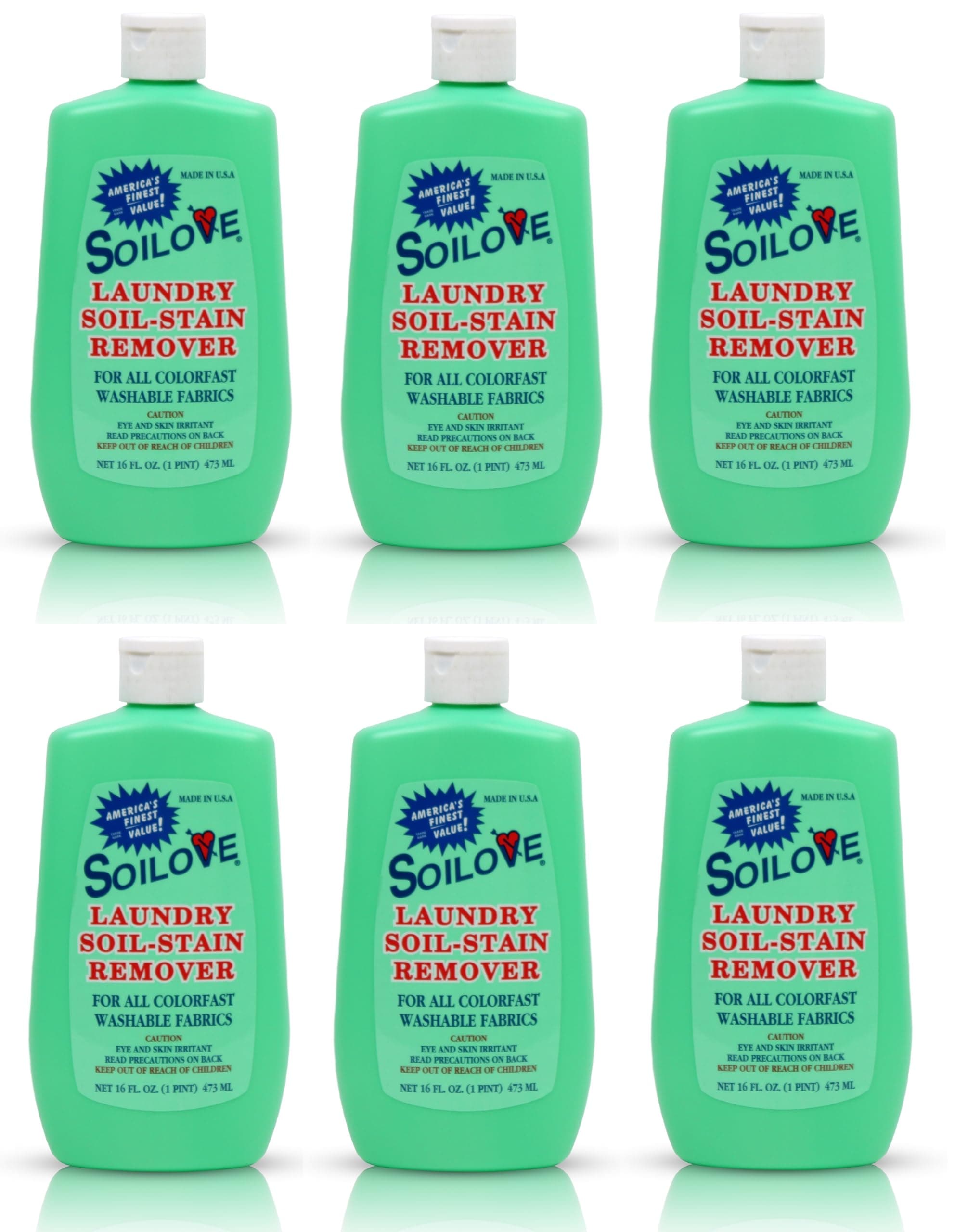 Soilove Laundry Stain Remover Liquid – 6 Bottles (16oz) – Powerful Prewash for Blood, Grease, Ink, Grass, Food, & More – Advanced formula clothes stain remover