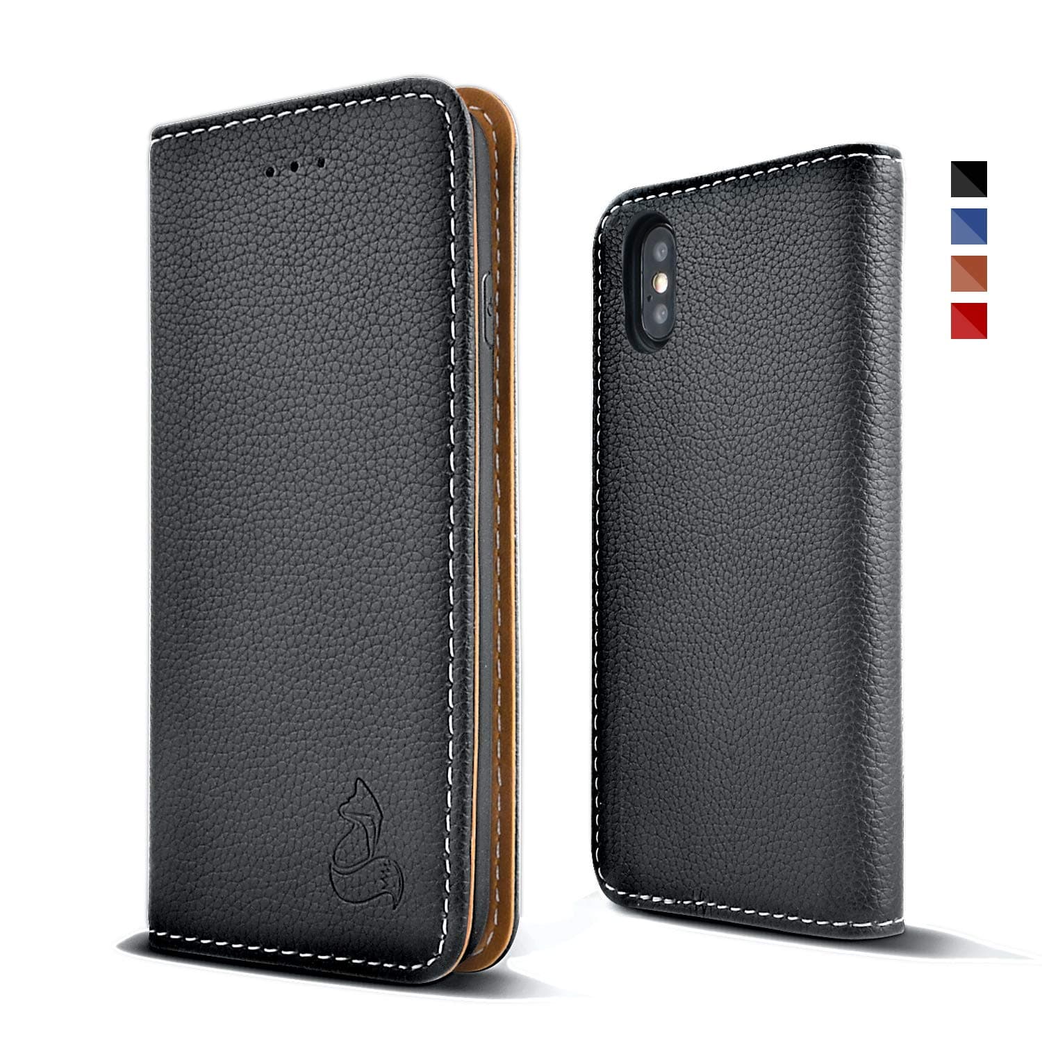 Vix and Fox iPhone X/XS Case Cover, Premium Vintage Leather Flip Wallet with [Updated Auto Wake/Sleep Feature] [Magnetic Closure] [Viewing stand] [Card Slot][Wireless Charging] (Black)