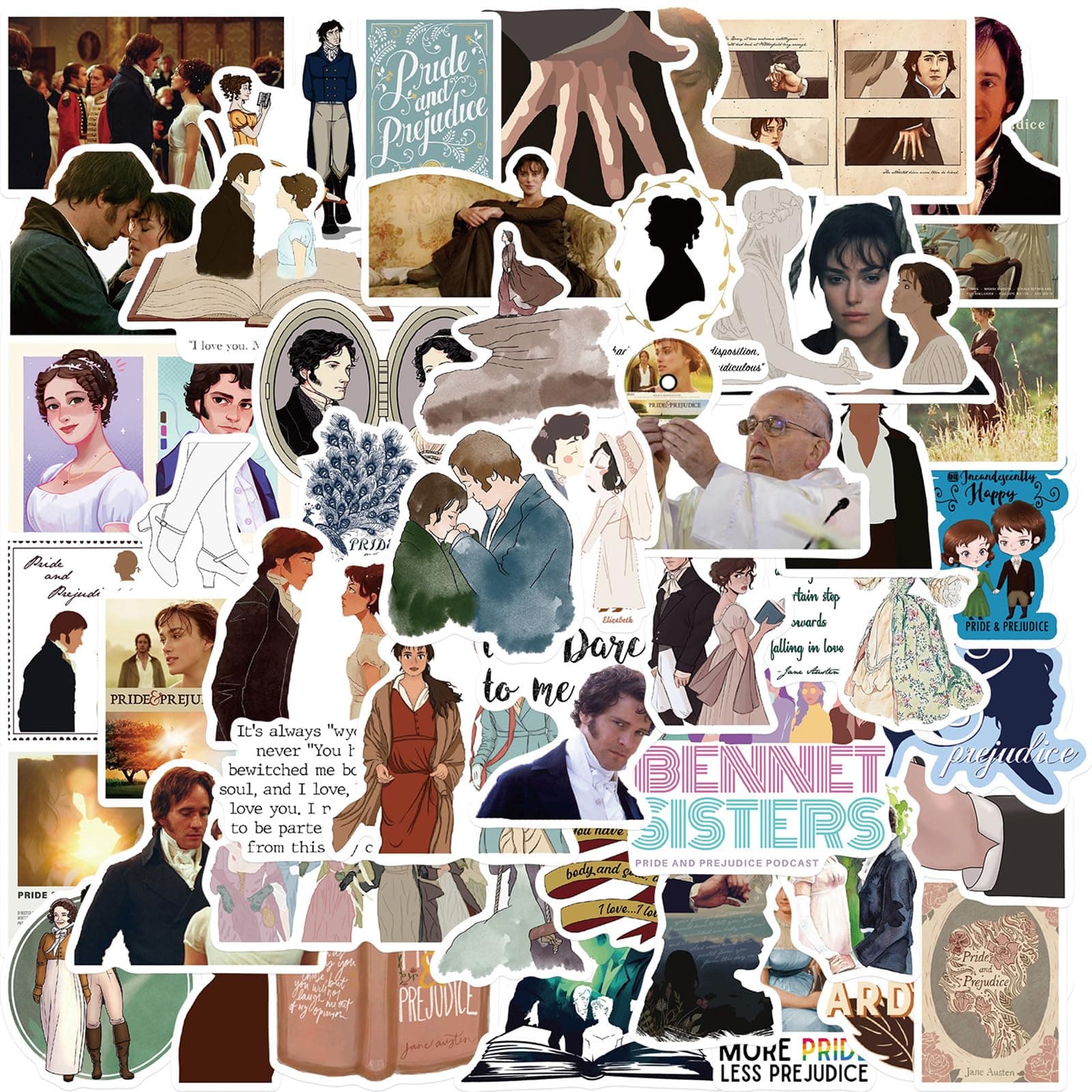 50Pcs Pride and Prejudice Stickers, Classic Novel Waterproof Sticker for Teen Adult Water Bottle, Laptop, Skateboard, Bike, Phone, Computer, Travel Case (Pride and Prejudice)