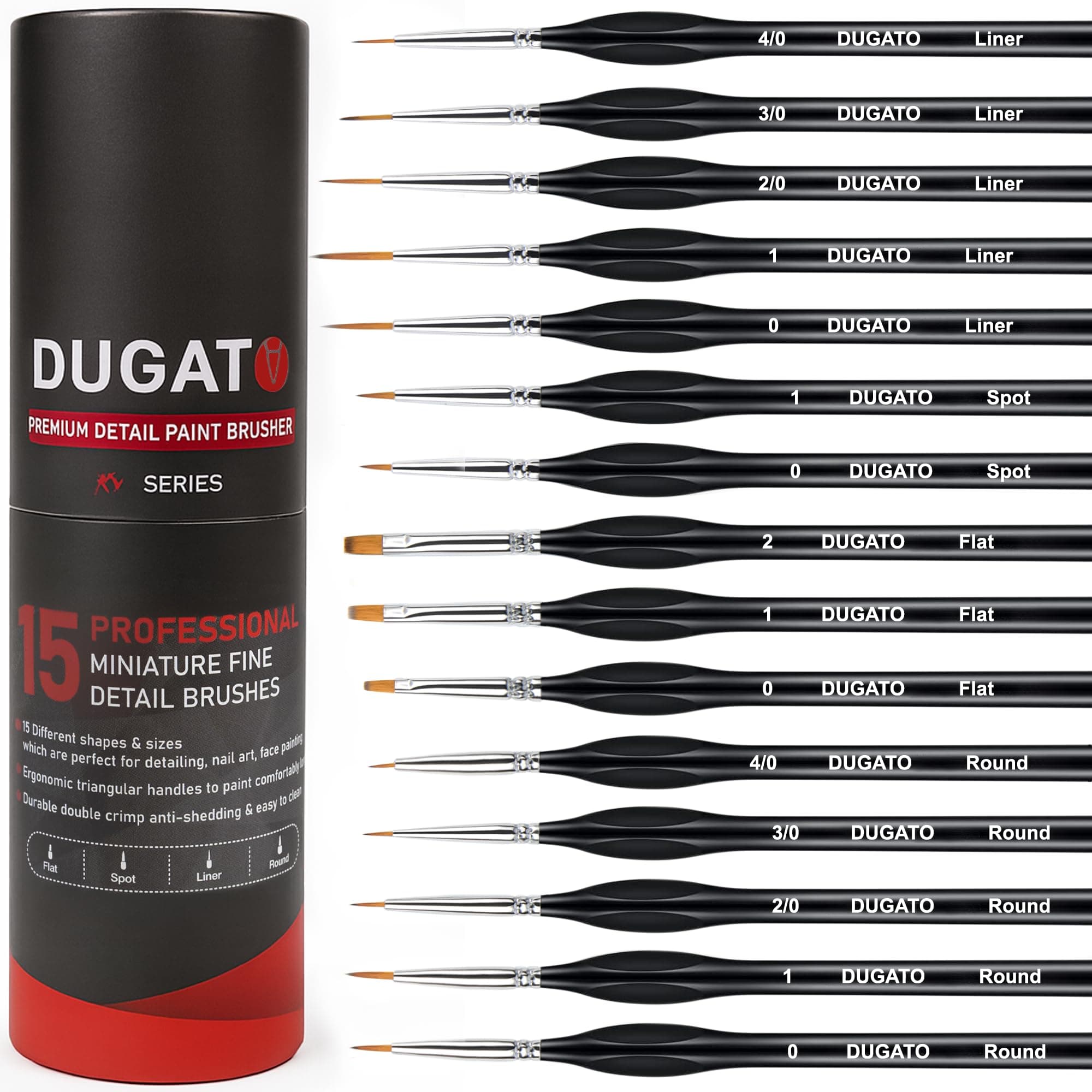 DUGATO (XVI) - Detail Paint Brush Set - Minute Series XVI 15pc Miniature Paint Brush Set With Ergonomic Triangular Handles - Precision Paint Brush Set For Acrylic, Watercolour, Oil Art & Face- N...