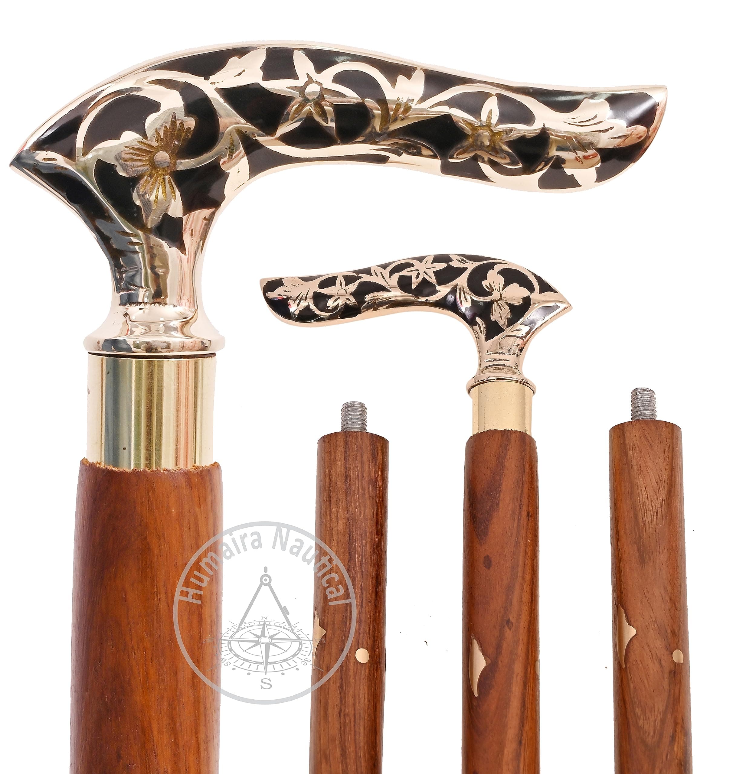 Antique Brass Victorian Handle Wooden Vintage Style Walking Stick Cane Designer