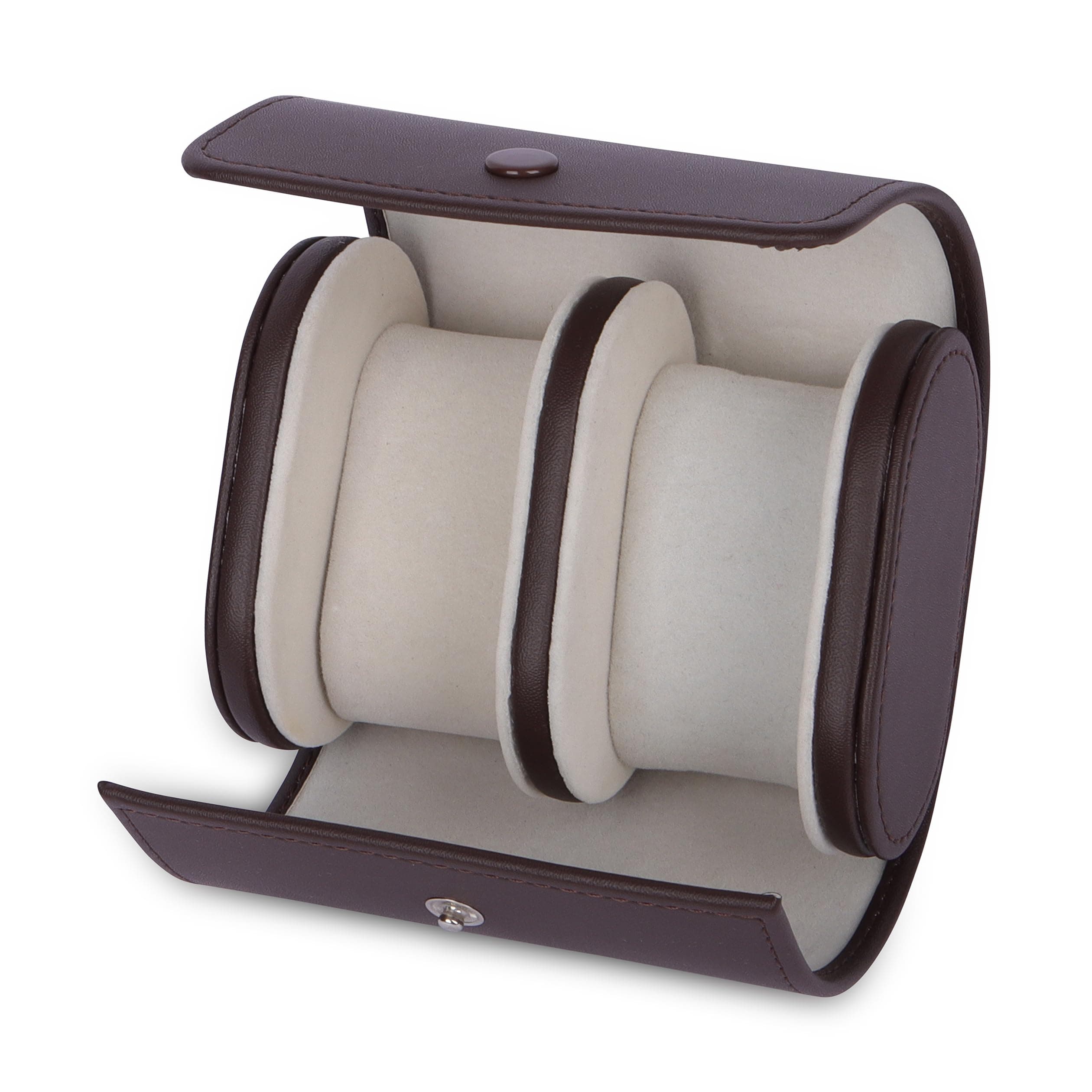 Rich IndiaRich India Vegan Leather Wristwatch Box Organizer / 2 Slot Round Travel Watch Case for Men & Women (Brown)