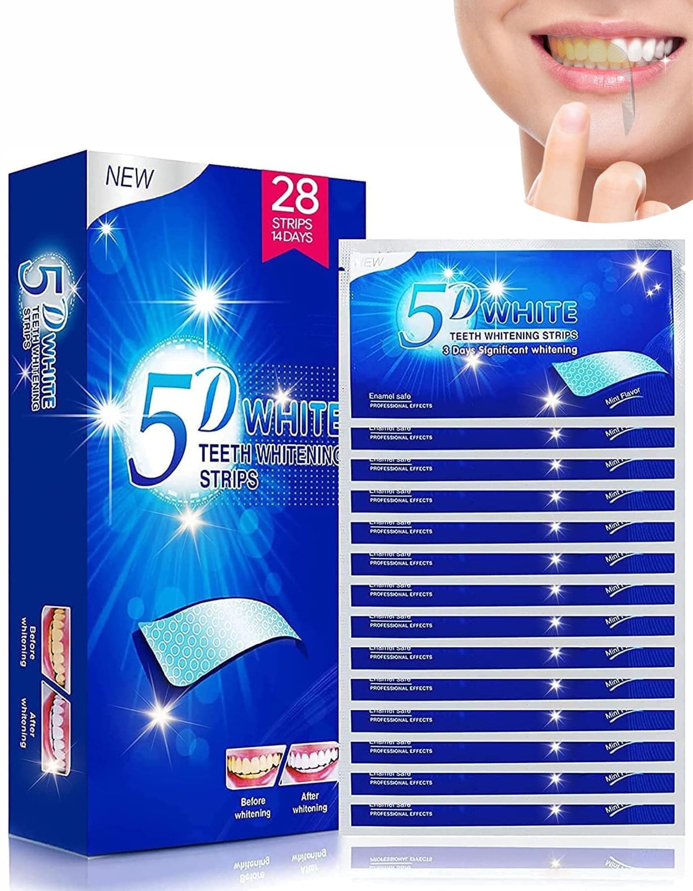 BIGTHREE Teeth Whitening Strips, 5D Tooth Whitening Kits, Safe Effective NonSensitive Home Teeth whitening Strips, Premium Teeth Whitening Strips for Removing Stain, 14 Sets 28pcs