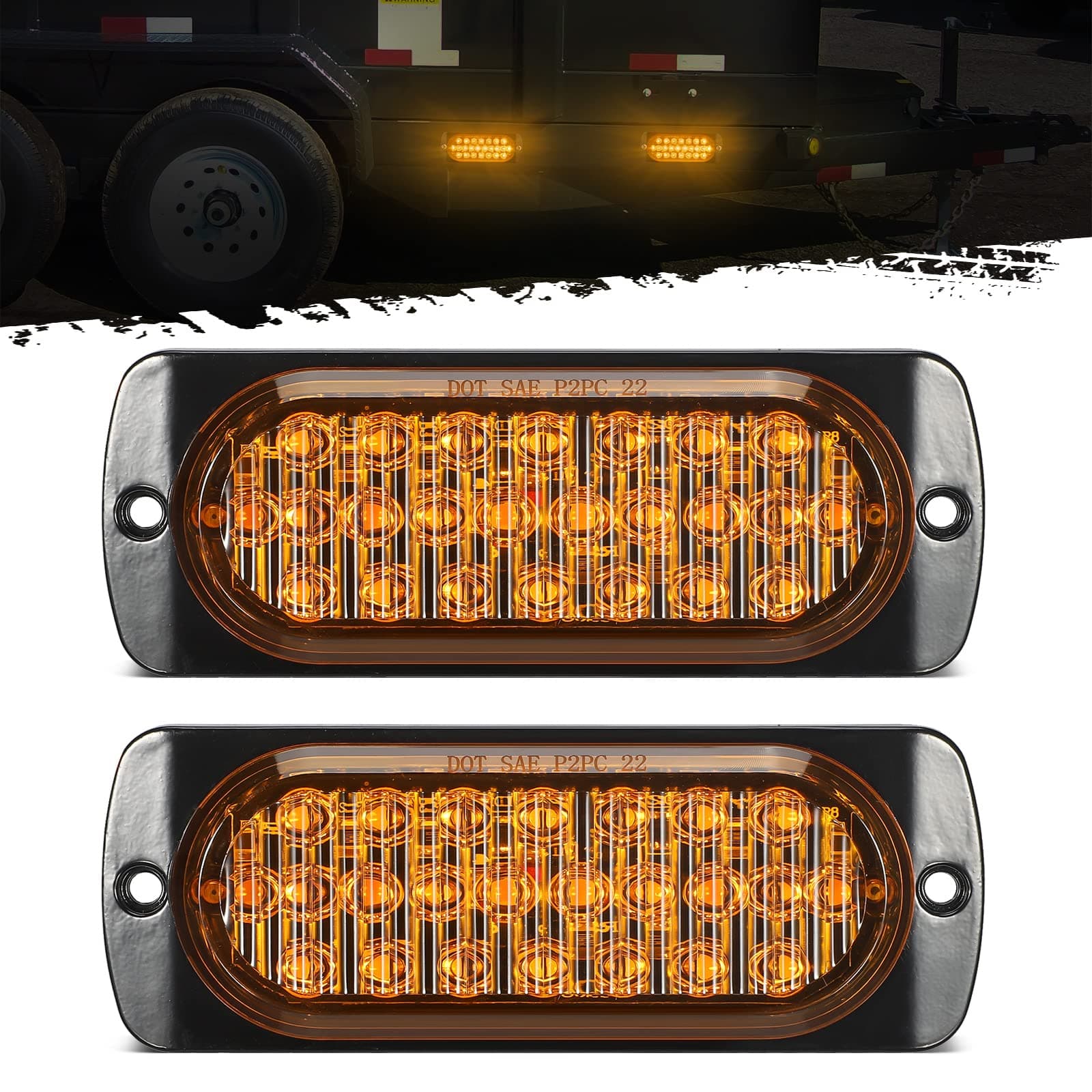 Partsam 2Pcs 4.4" Amber 24 LED Turn Signal Side Marker Lights [DOT Approved], IP67 Waterproof Amber Lens Aluminum Housing Surface Mount Marker Lights for Trailer Truck Tractor RV