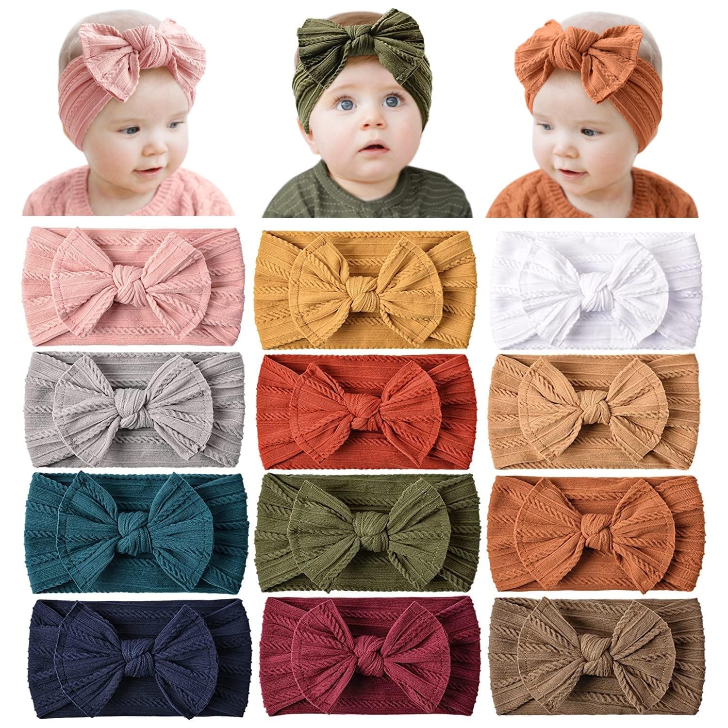 Prohouse 12 Pack Baby Nylon Headbands Hairbands Hair Bow Elastics Handmade Hair Accessories for Baby Girls Newborn Infant Toddlers Kids(Terracotta)OEKO-TEX STANDARD 100
