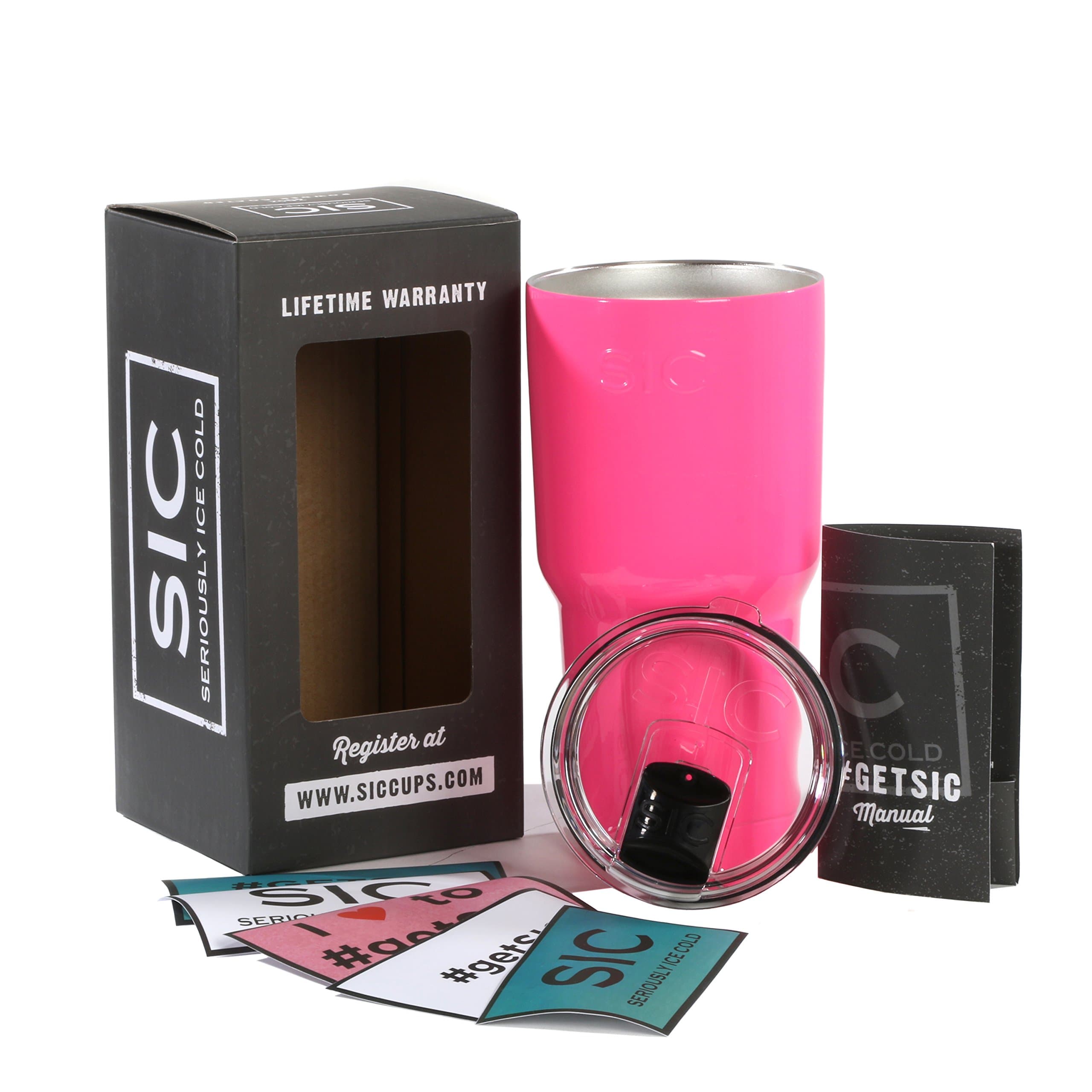 Romatlink Hot Pink Powder Coated 30 Oz. SIC (Seriously Ice Cold) Stainless Steel Tumbler Double Wall Vacuum Insulated Cup No Sweat Travel Mug Coffee Cup & Therm, 50oz