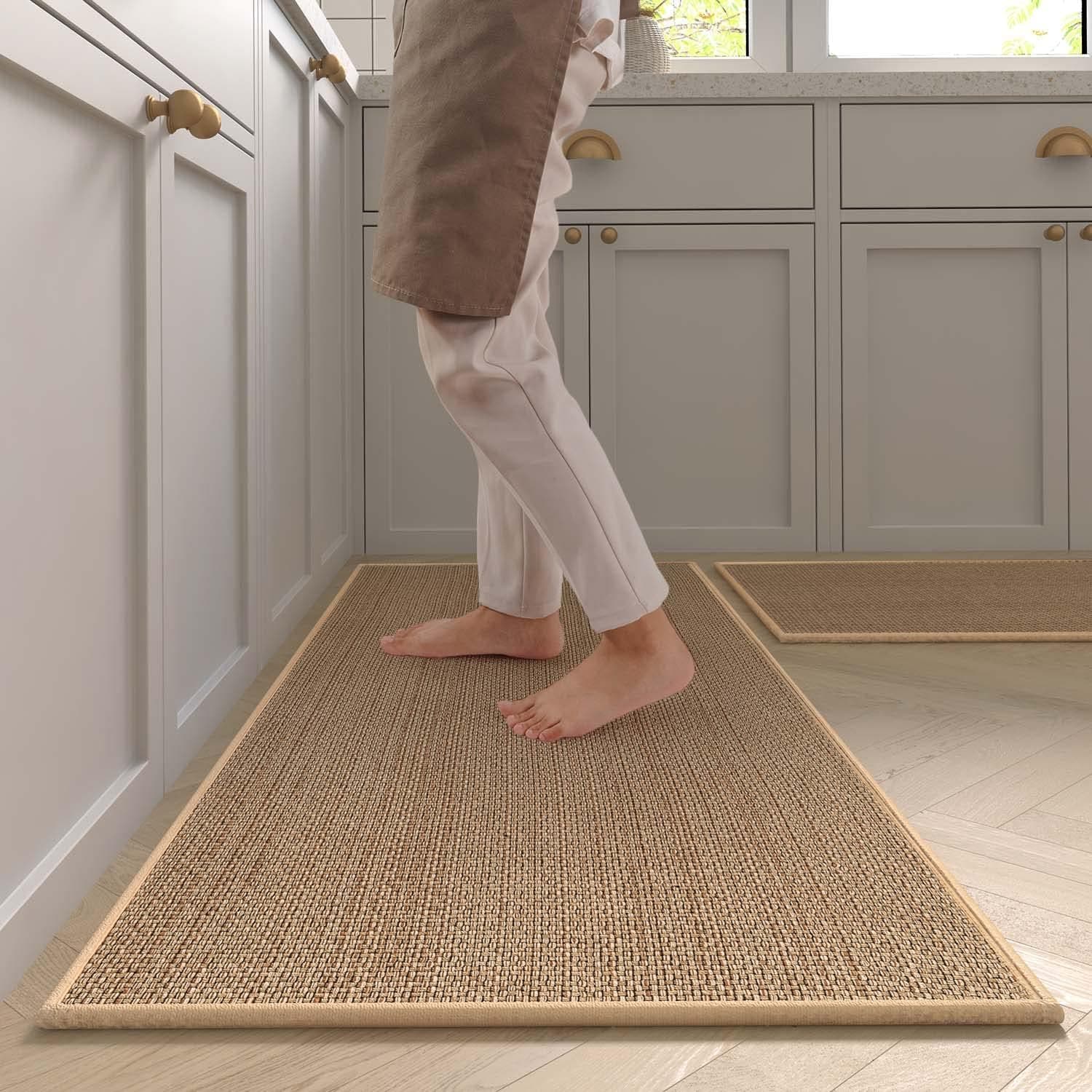AOHRYME [2Pack]Kitchen Rug Mats Washable Kitchen Floor Mat Non-Skid Natural Rubber Kitchen Mats for Floor Runner Rugs Set for Floor Front of Sink, Hallway, Laundry Room 44 * 120CM+44 * 75CM (Beige)