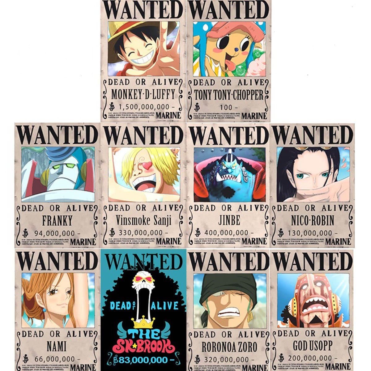 Anime One Piece Pirates Wanted Posters 10pcs Set -（add JinBe, After 903 Update） (D)