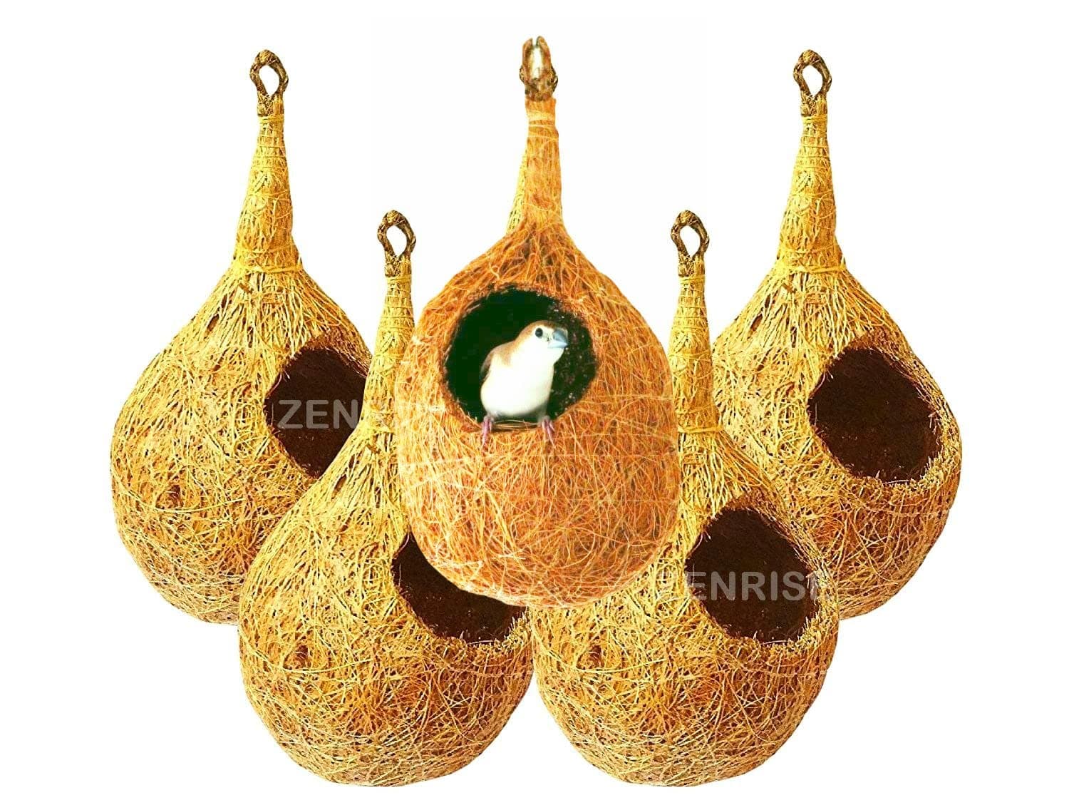 Coco Fiber Bird Nest House (Beige, 100% Natural Coir) - Pack of 5