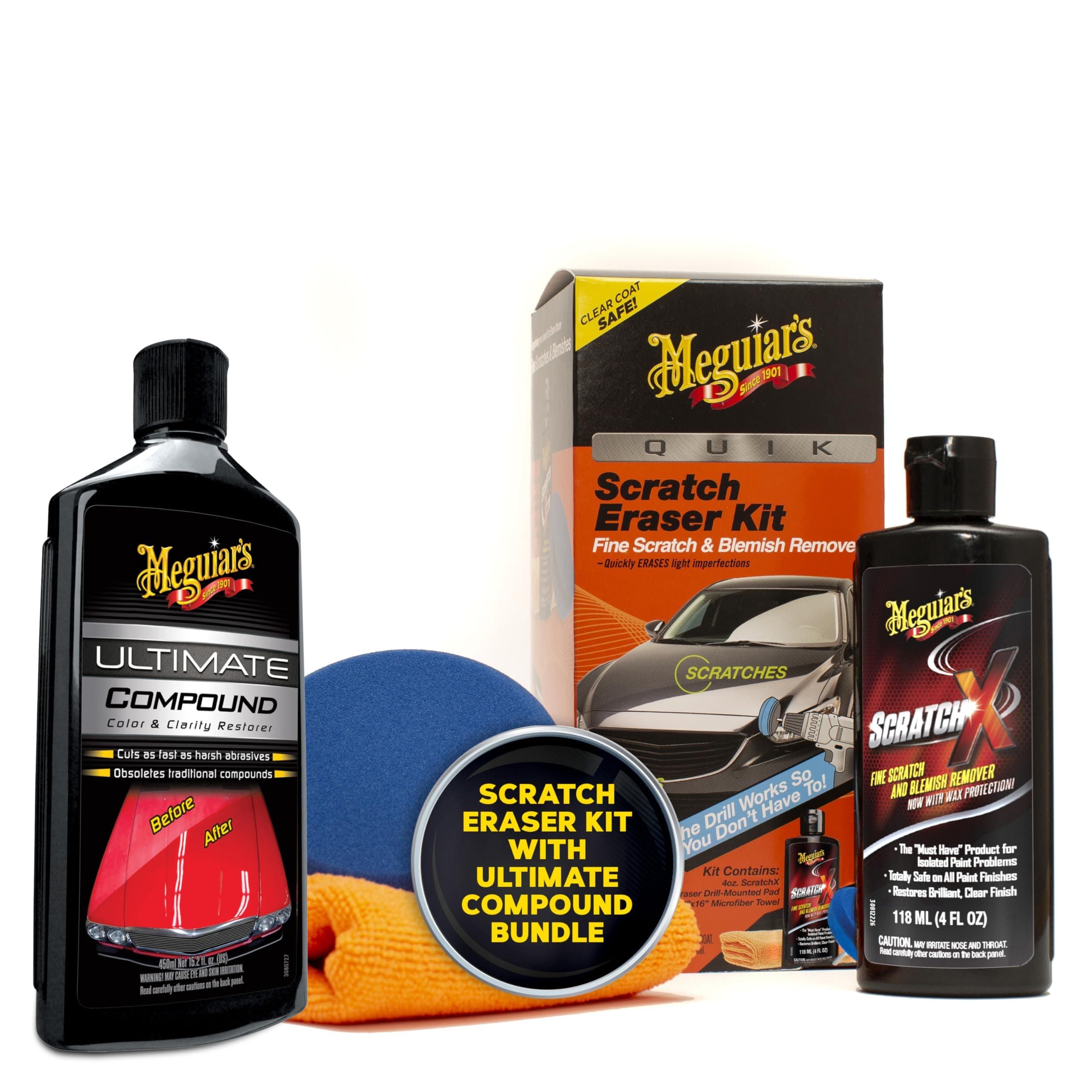 Meguiar's Quik Scratch Eraser Kit Bundle with Ultimate Compound 15.2 Oz