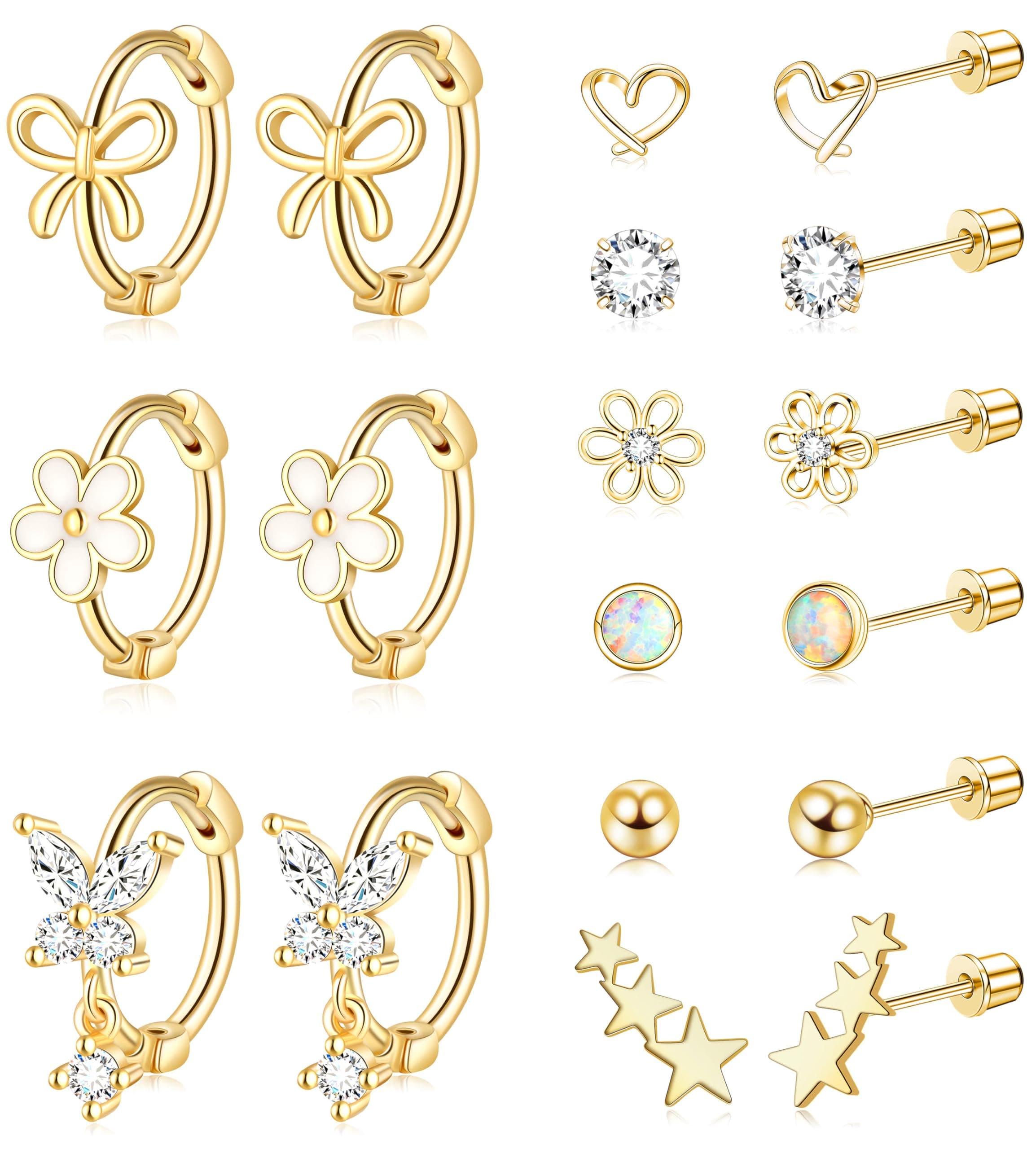 Hypoallergenic Earrings for Girls Surgical Stainless Steel Kids Jewelry for Teens Women Toddler Cute Screw Back Earring Sets