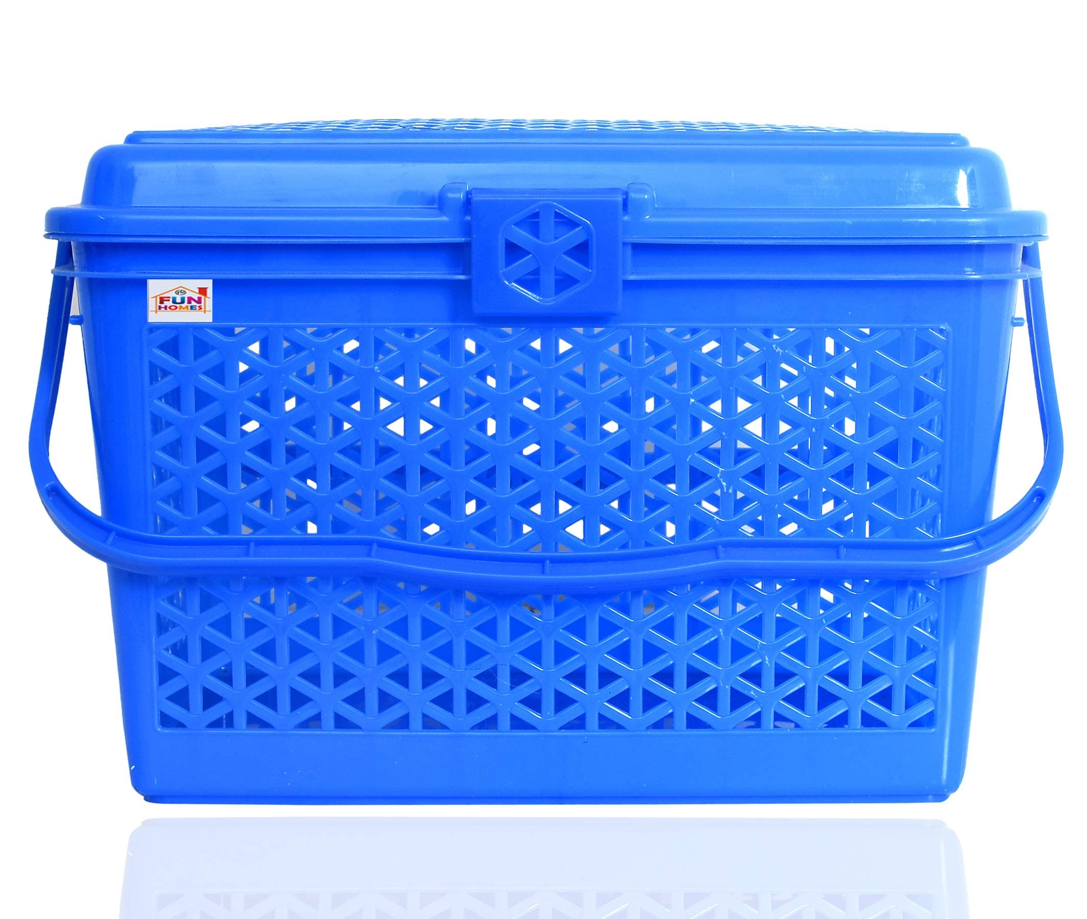 Fun Homes Plastic Multipurpose Trendy Shopping Small Basket with Lid (Blue) Rectangular
