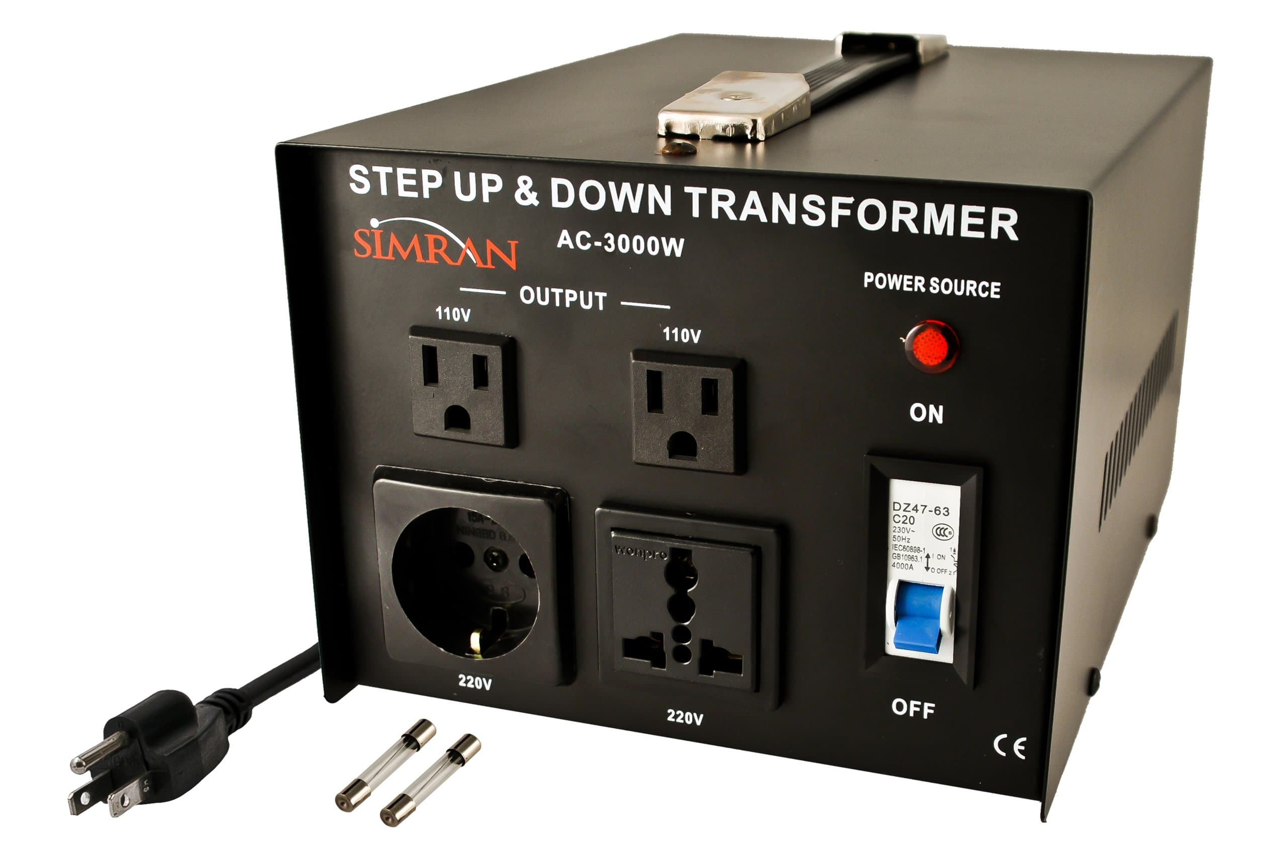 Simran AC-3000 Step Up/Down Voltage Transformer 3000 Watts Power Converter for Conversion Between 110 Volt and 220 Volts, CE Certified