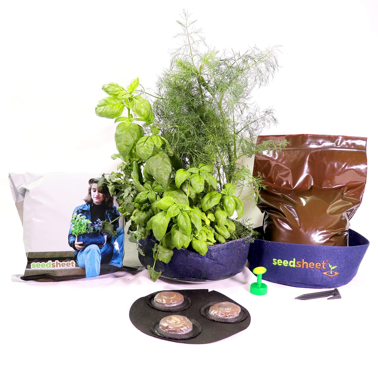 Seedsheet, Grow Your Own Mini Herbs Kit, Container Garden, Organic Seed Pods, Sweet Basil, Cilantro, and Dill, As Seen on Shark Tank