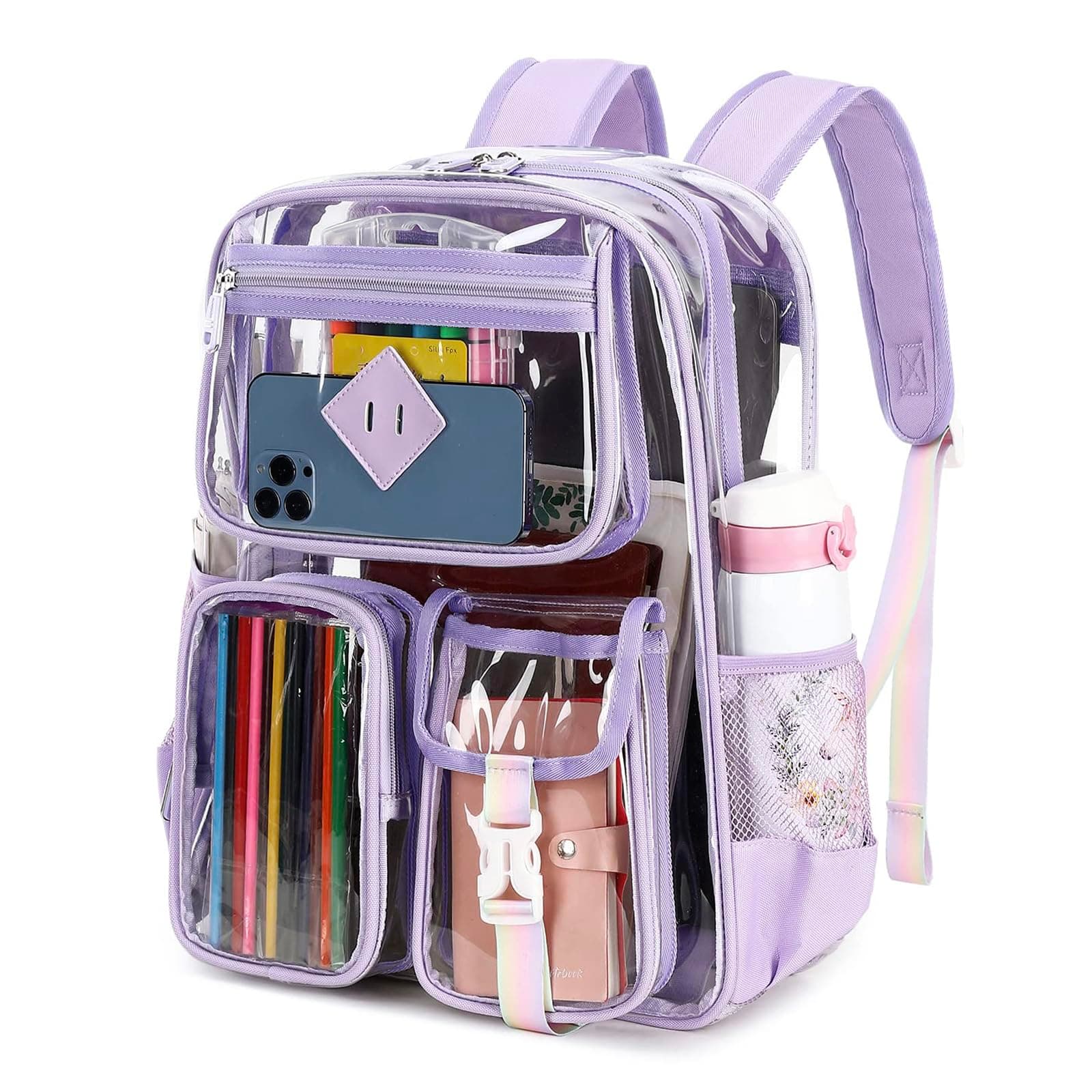 Clear Backpack for School,Heavy Duty PVC Transparent Bookbag for Girls Stadium Approved See Through Backpack