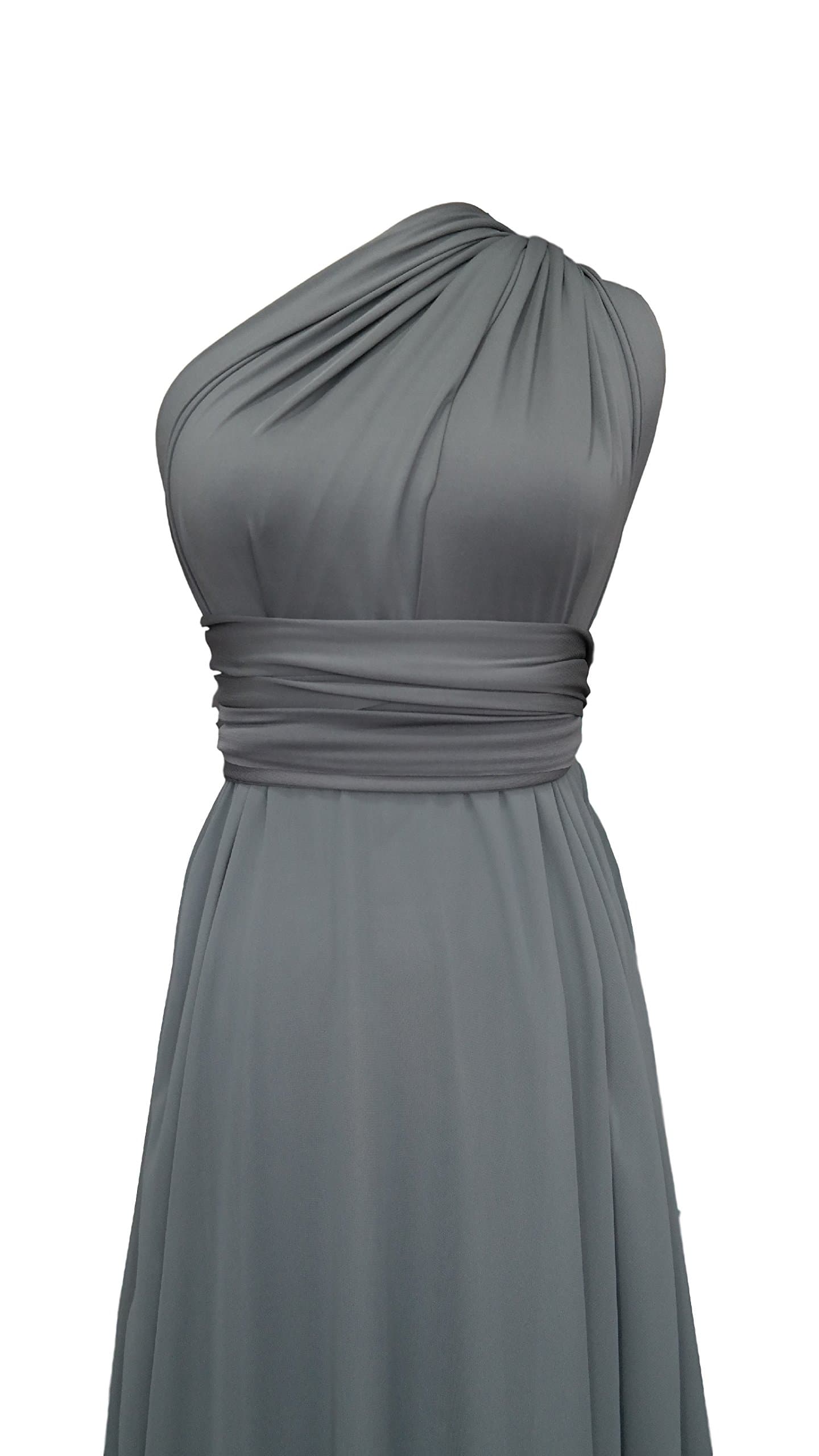 Full Length Convertible Bridesmaids Dress in Dark Grey Chiffon