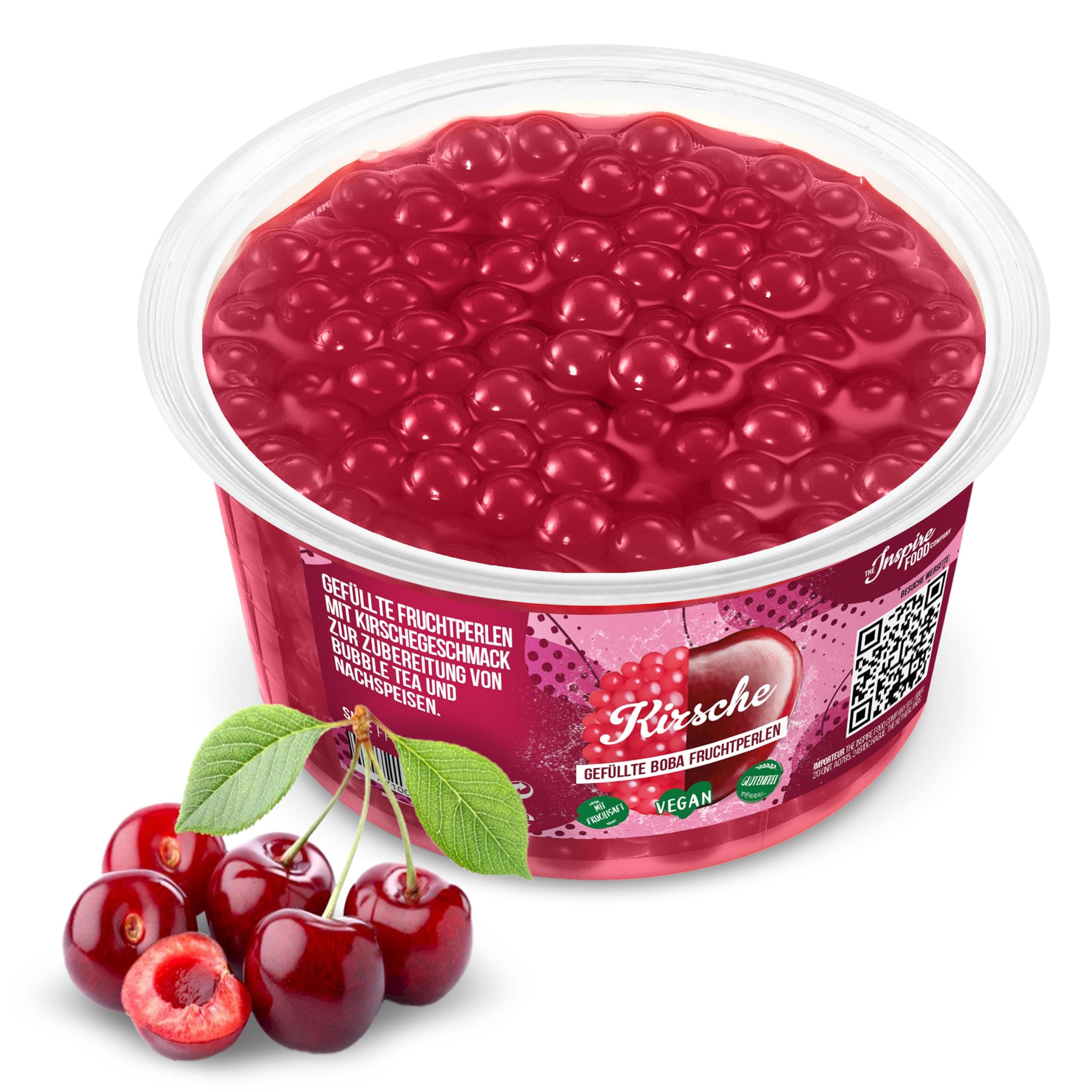 The Inspire Food Company Popping Boba Pearls for Bubble Tea - 450gm | Cherry | Bursting Pearls Bubble | Real Fruit Juice For Shakes, Dessert,Smoothie | 100% Vegan & Glutenfree, No Artificial Colors