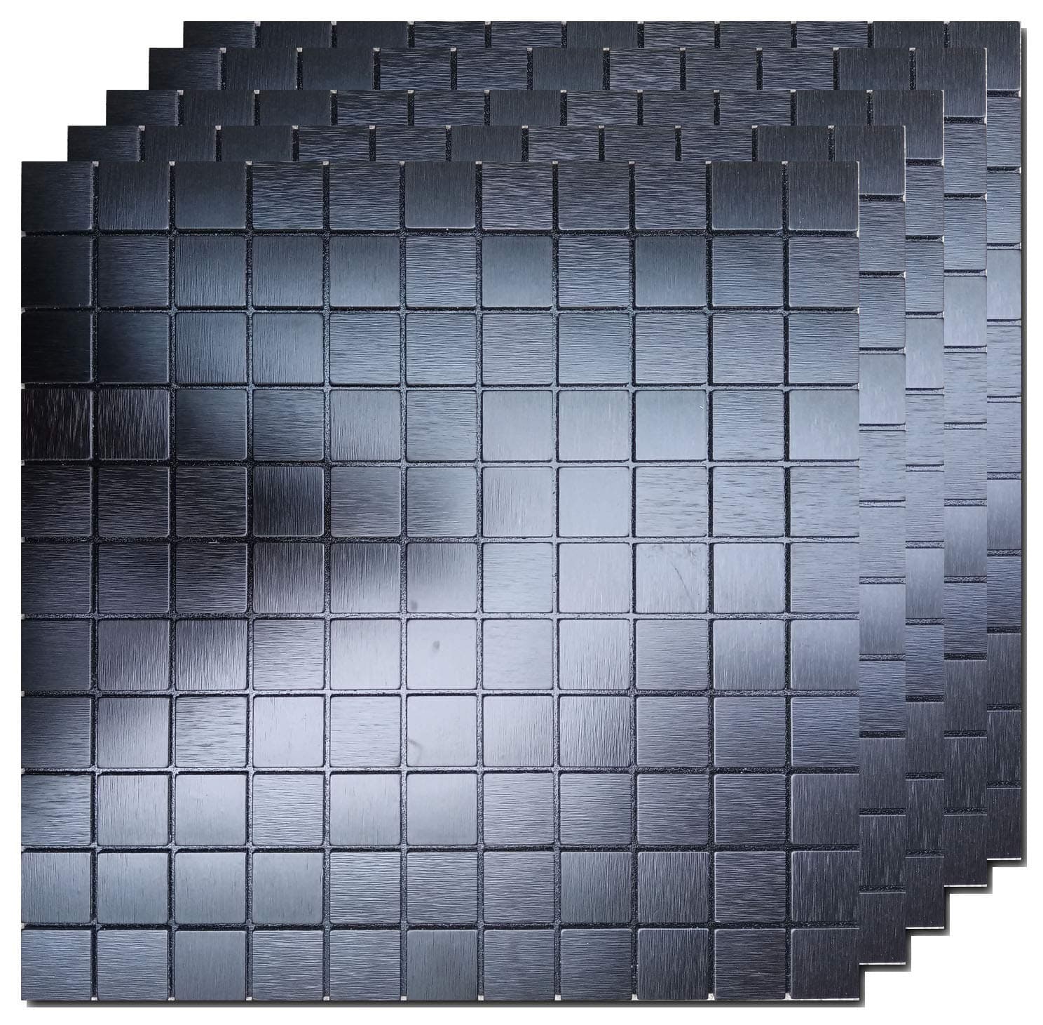 5 Sheets Self-Adhesive Aluminum Mosaic Peel and Stick Metal Tiles 3D Wall Sticker Panel Backsplash for Kitchen & Bathroom (12"x12" Bronze) (Black)