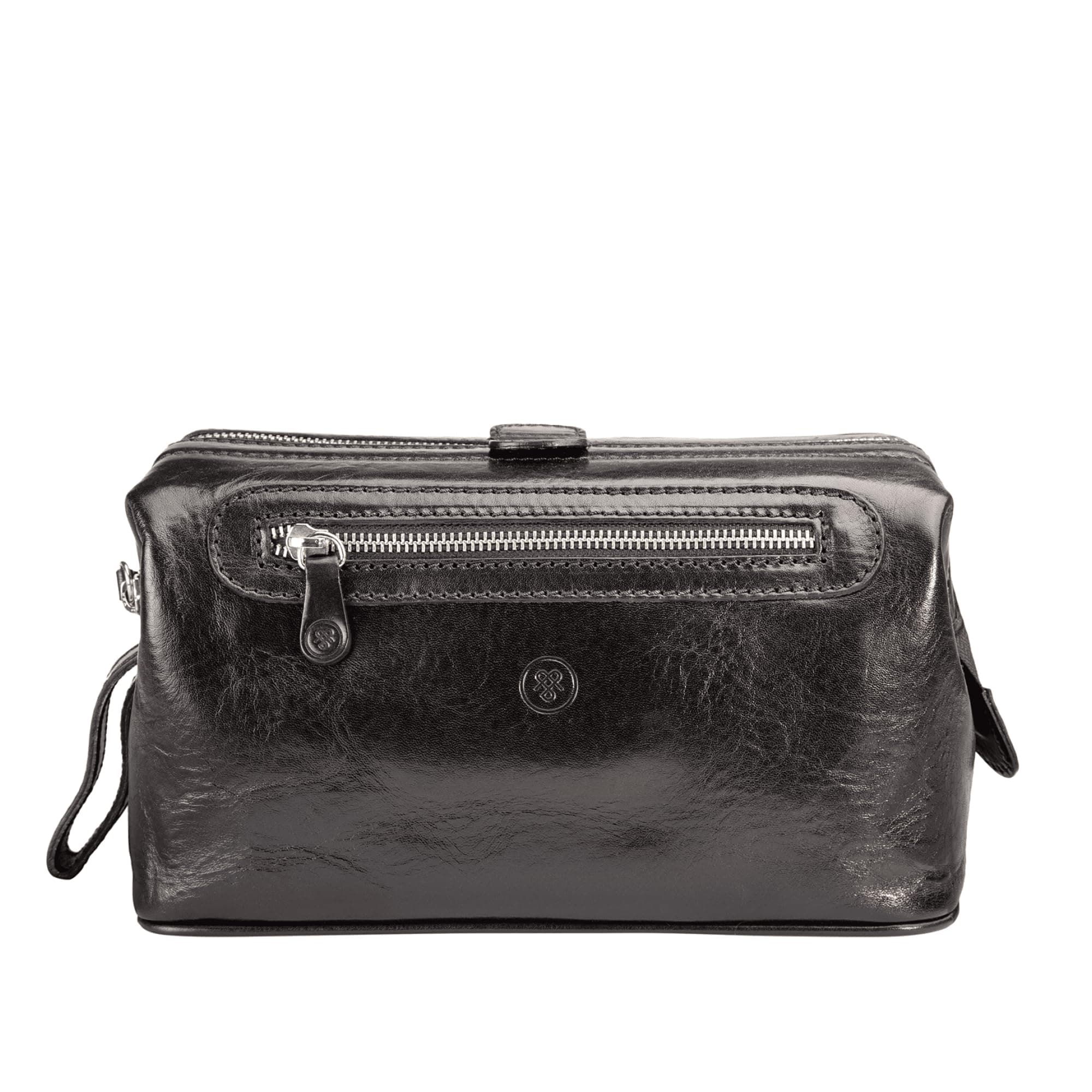 Maxwell Scott - Personalized Mens Luxury Leather Large Wash Bag Dopp Kit with Zip Opening - The Duno Large - Black