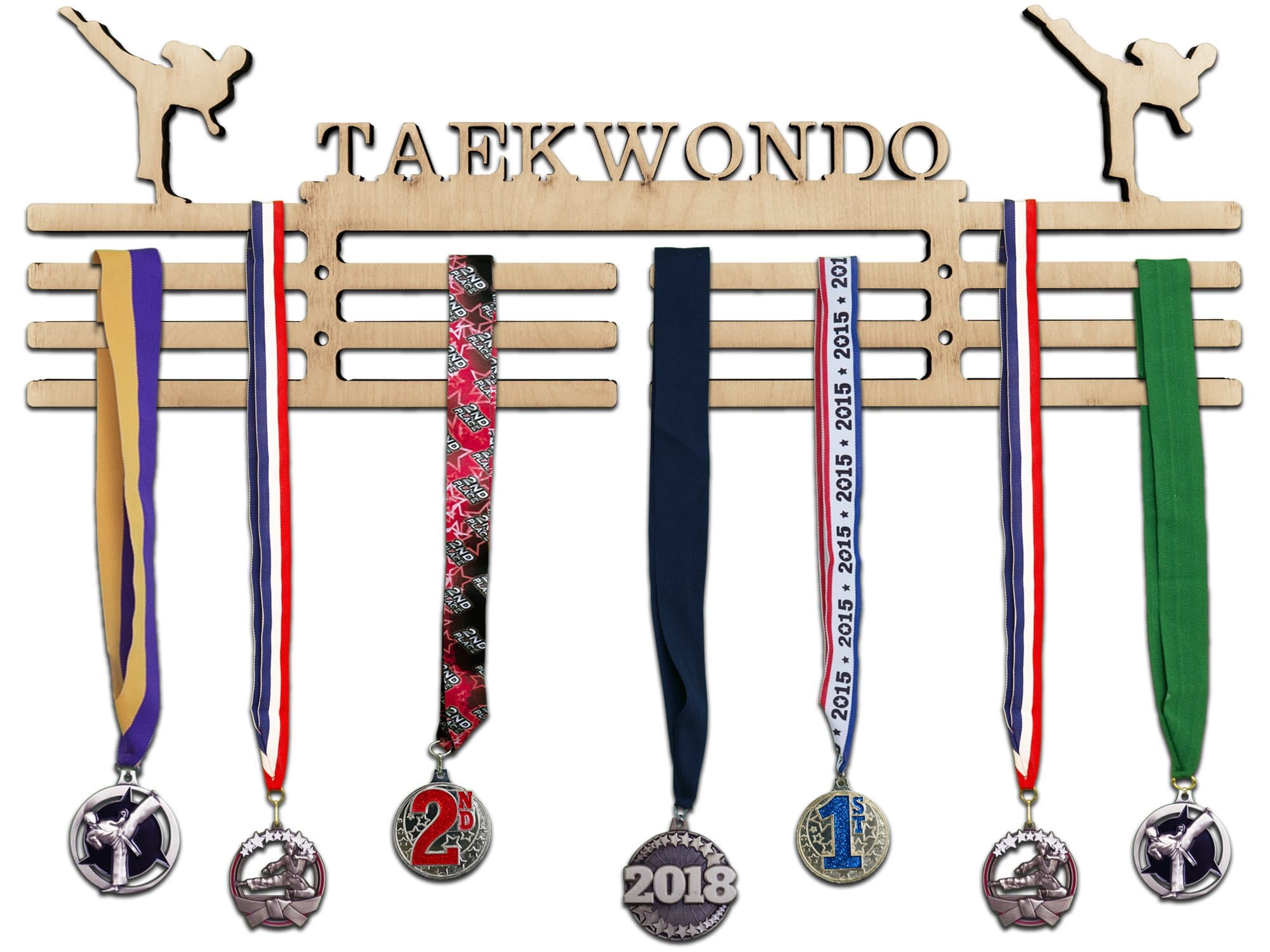 Arena Gifts Wooden Karate Medal Hanger Display - Taekwondo - Medal Holder - Rack Idea for Martial Artists - Displays Up to 24 Medals or Ribbons
