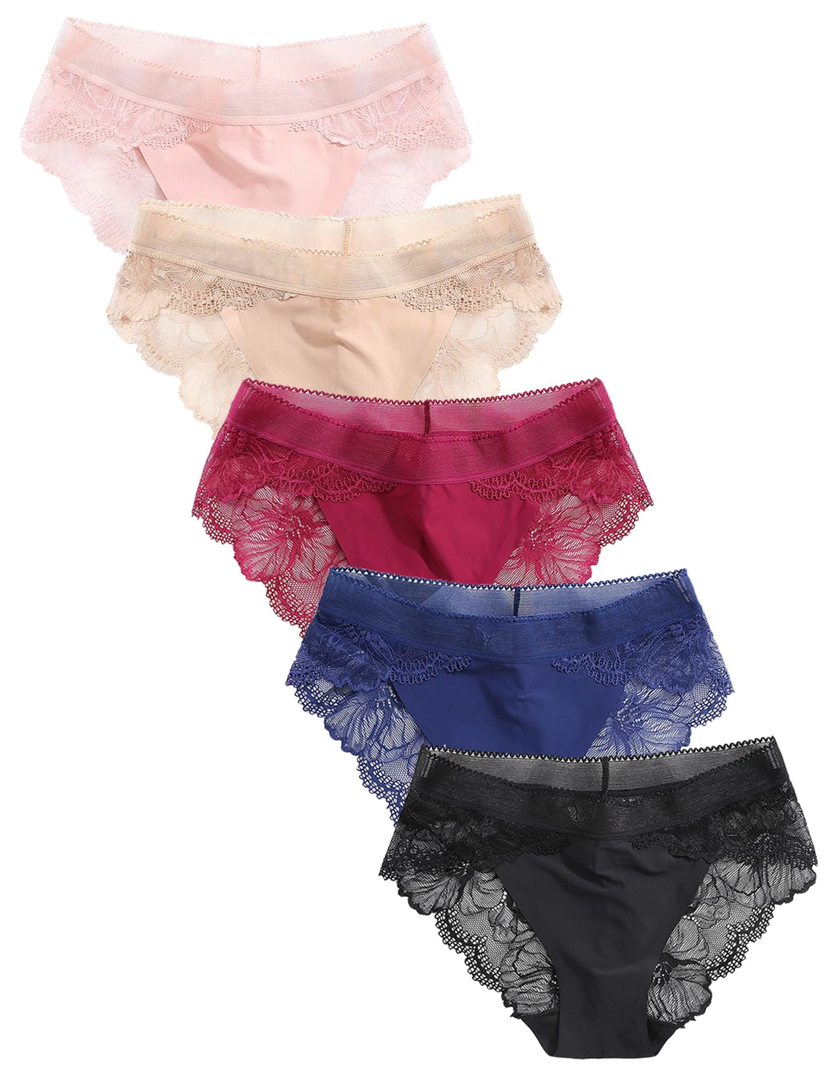 SeasmentWomen's Underwear Lacy Panties Lace Bikini Hipster Silky Comfy Briefs 5/6 Pack